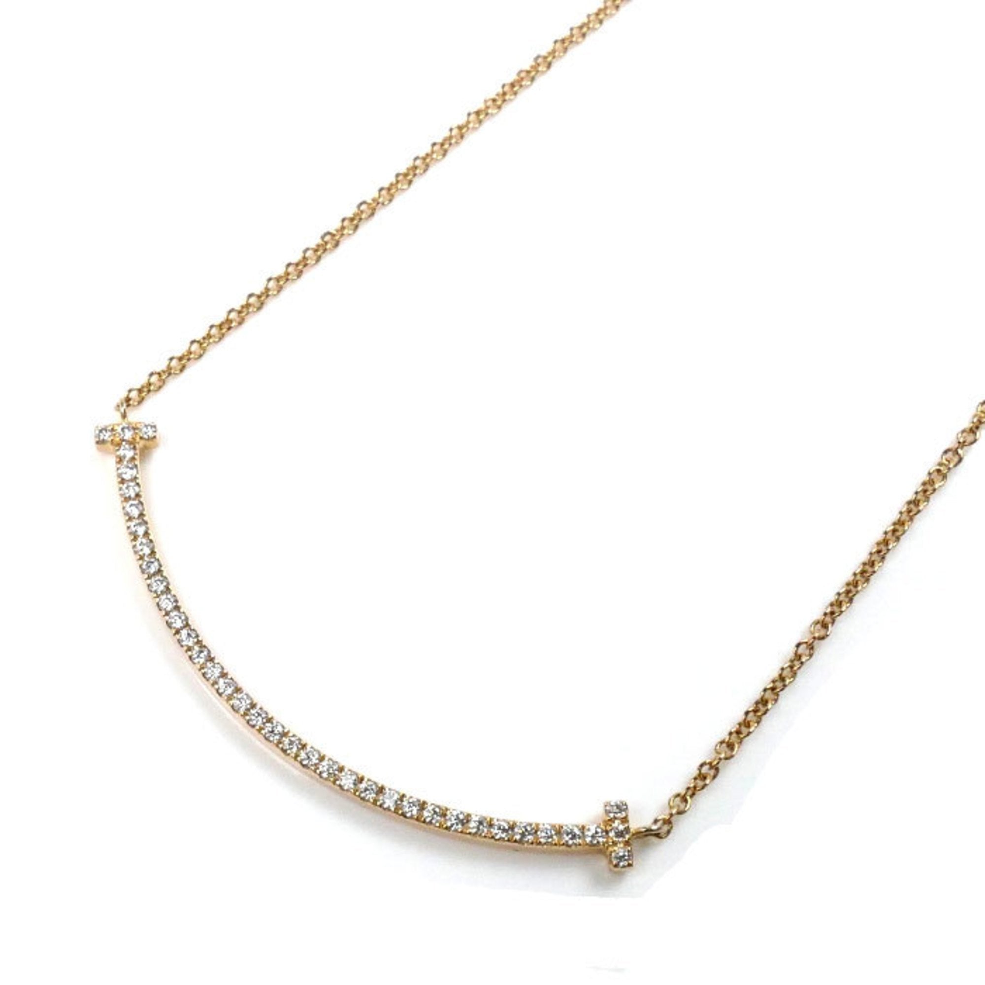 T Smile Pendant Necklace 18K Rose Gold with Diamonds