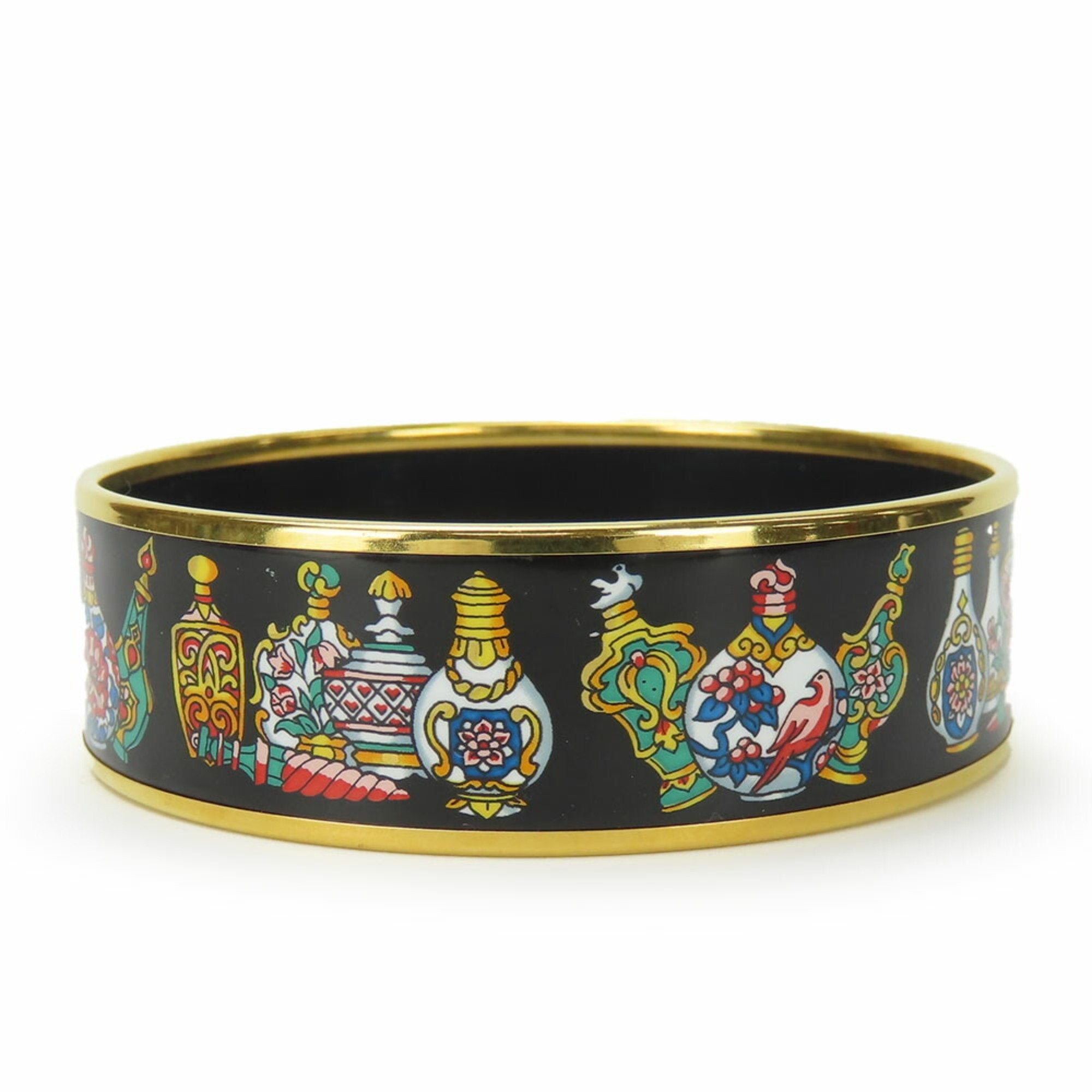 Bangle Bracelet Cloisonné and Enamel and Metal Black and Multi-Color
