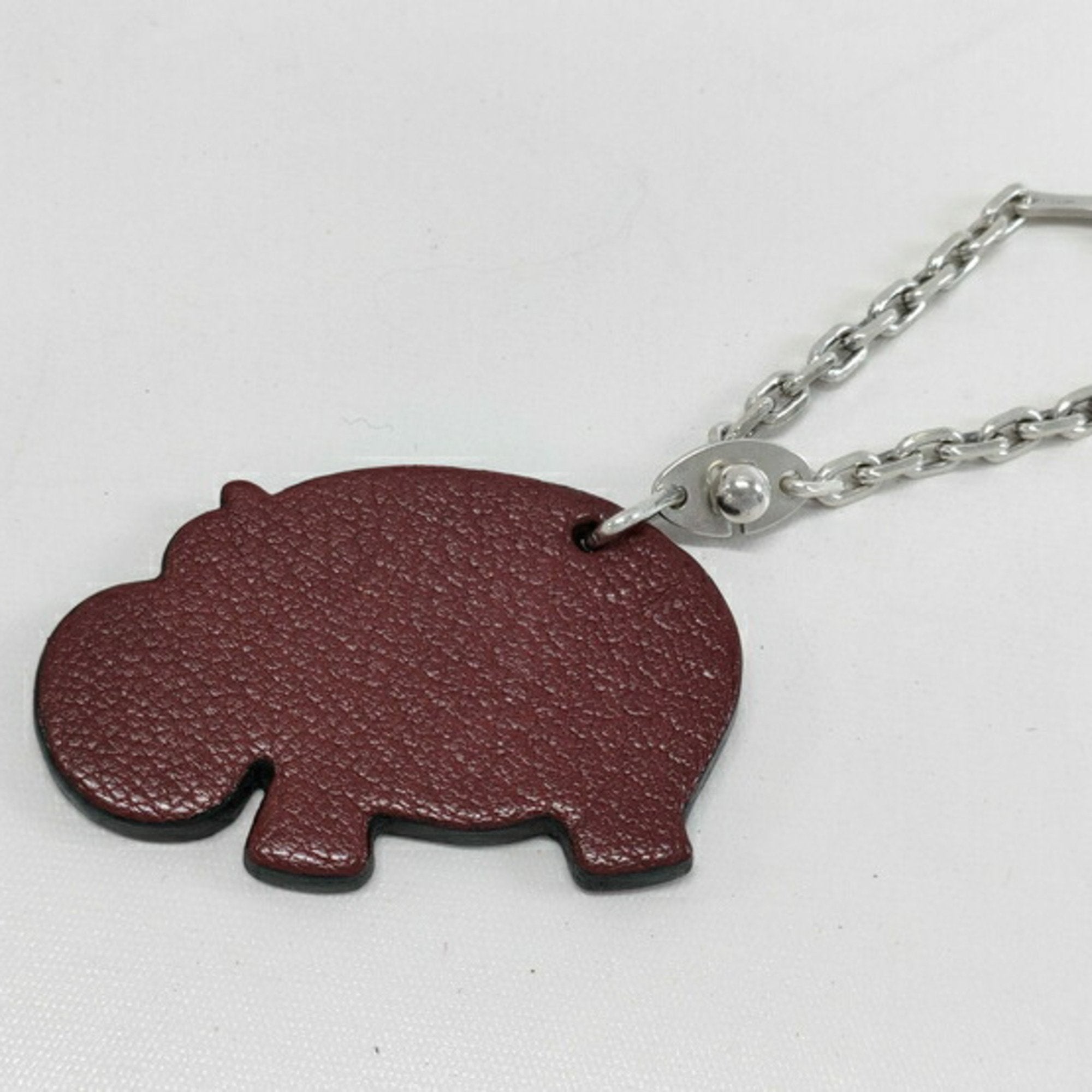 Hippo Charm Leather Brown Red Handbag Charm