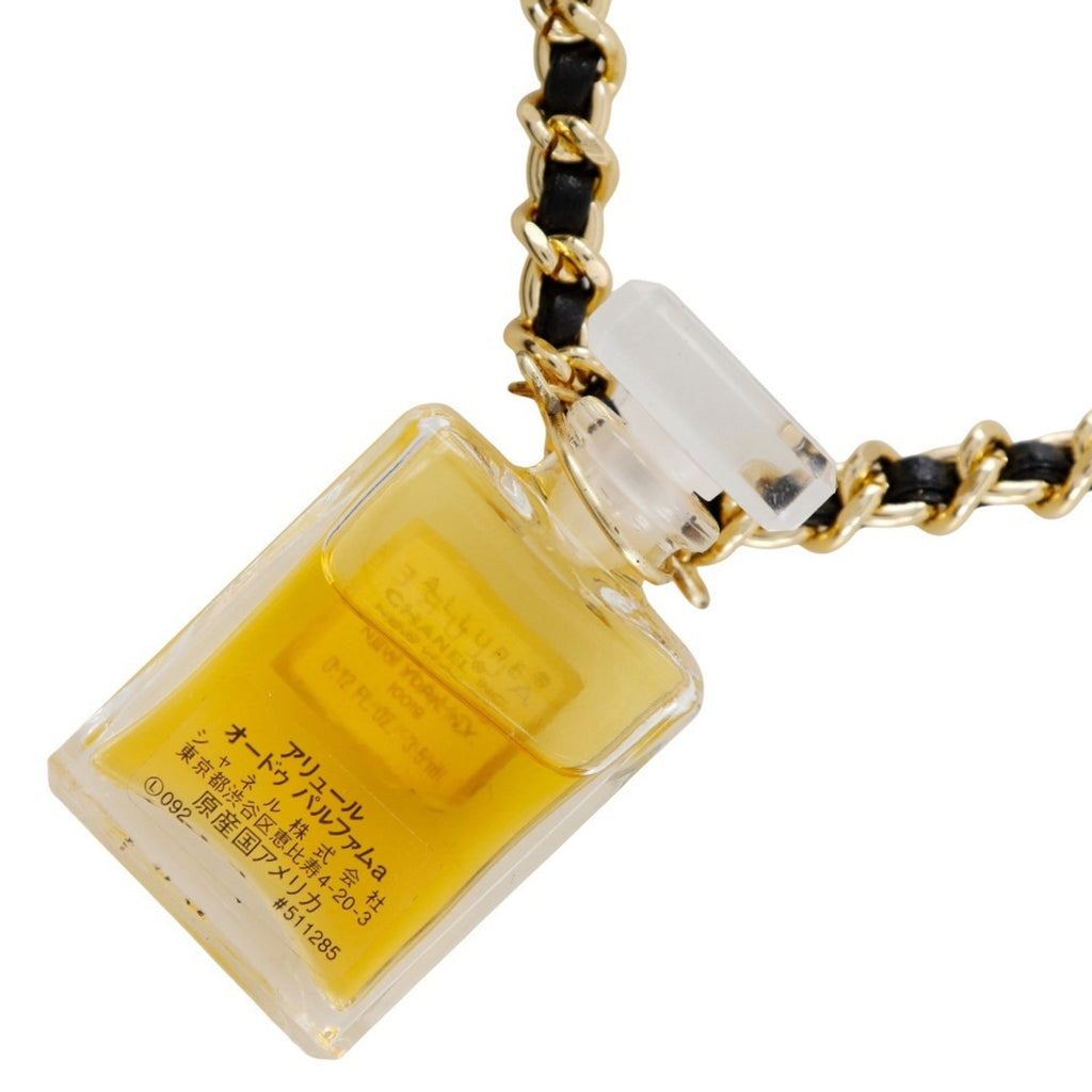 Perfume Bottle Pendant Necklace Gold and Leather