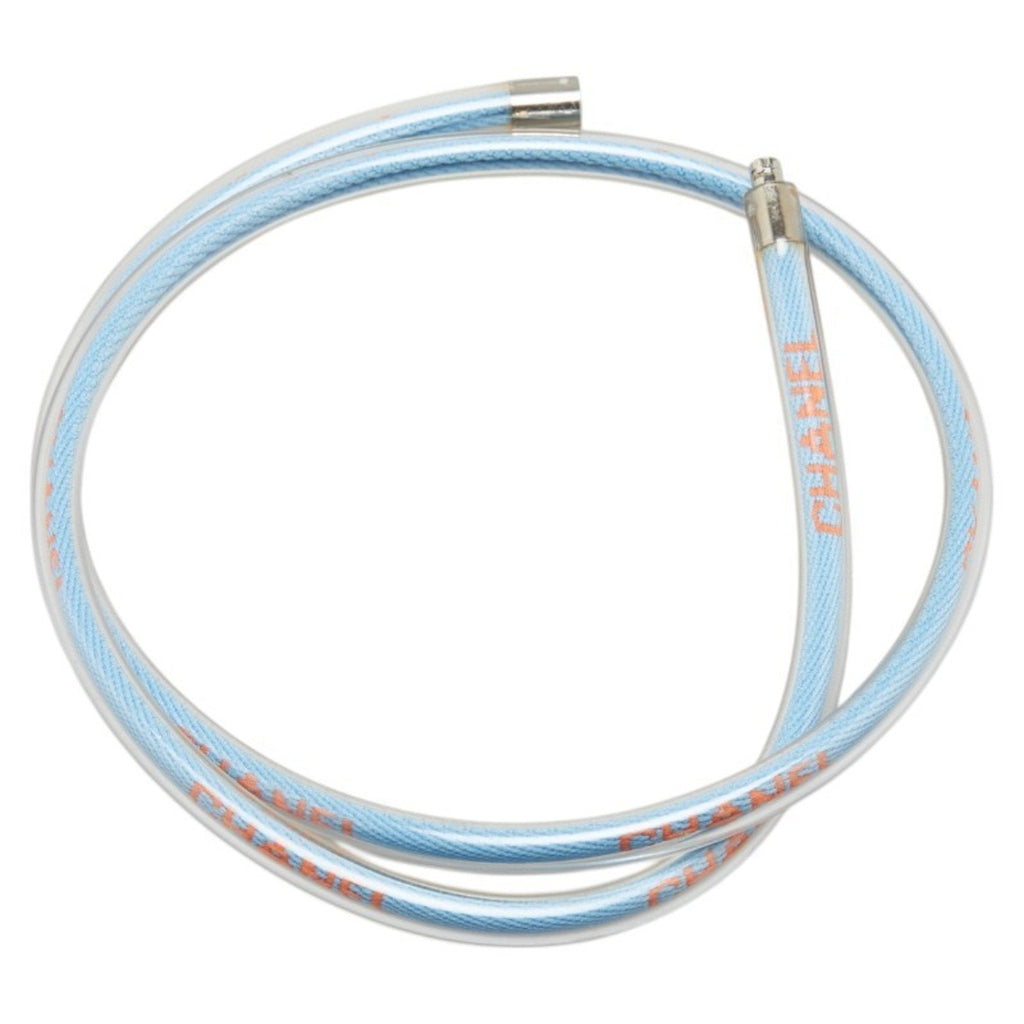 Pendant Necklace Cotton and Vinyl Light Blue Multicolor