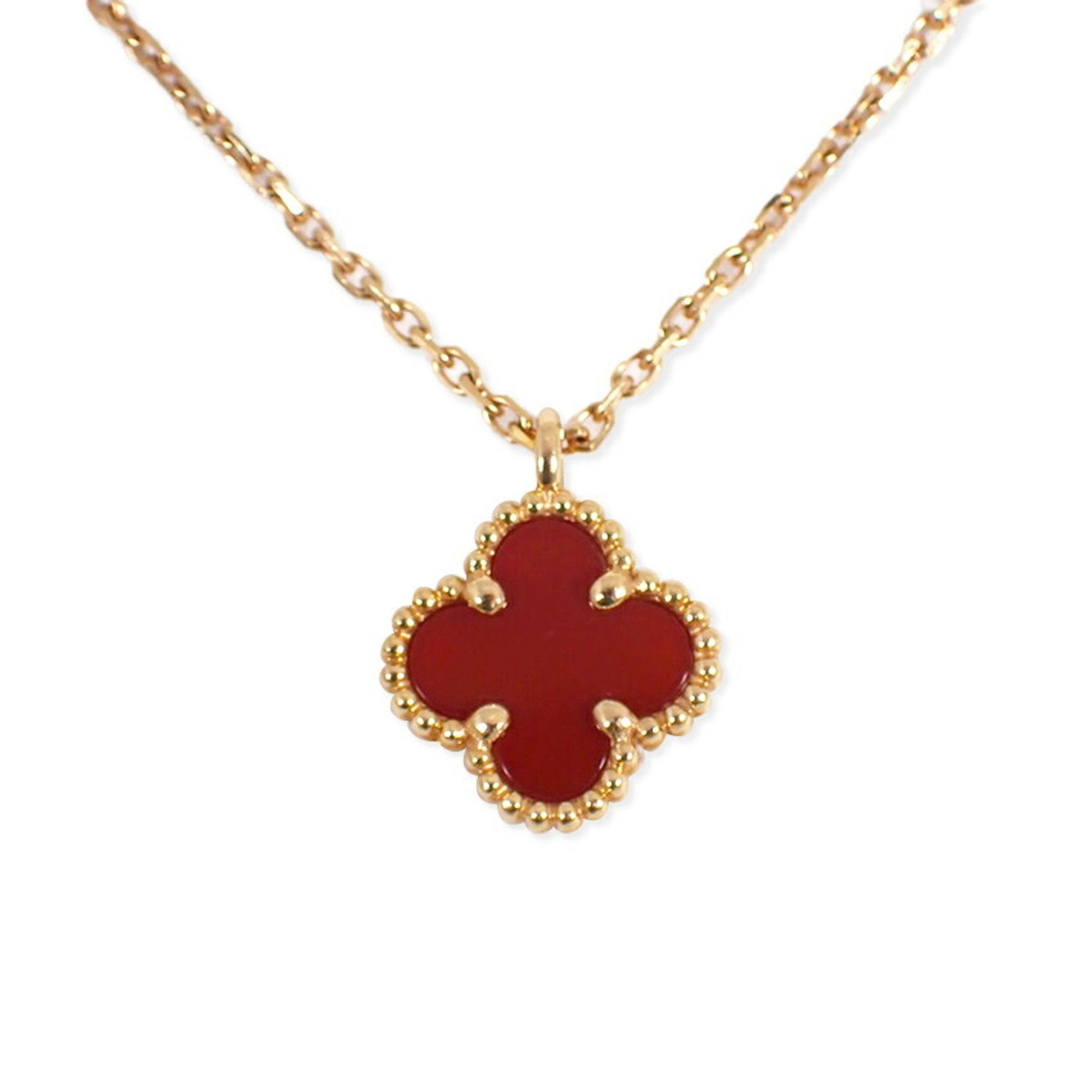Sweet Alhambra Pendant Necklace 18K Yellow Gold and Carnelian