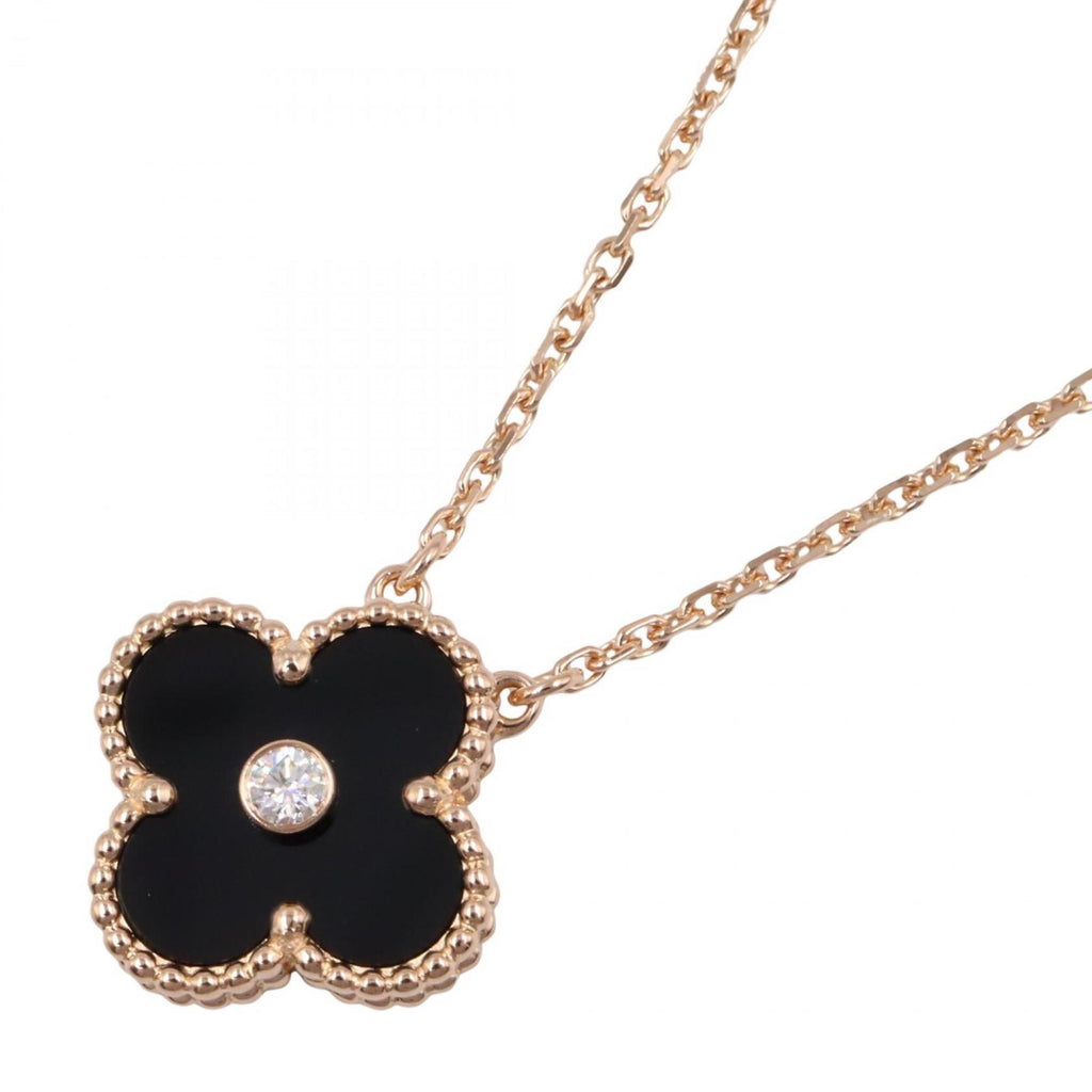 Vintage Alhambra Pendant Necklace 18K Rose Gold and Onyx