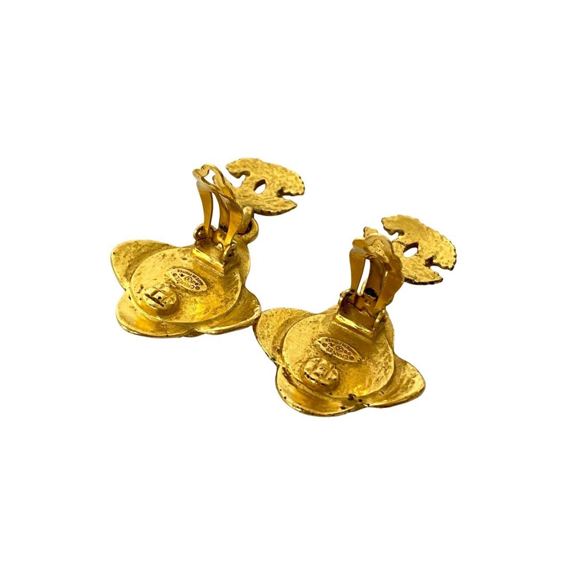 CC Logo Flower Clip-On Earrings Metal Gold-Tone Metal
