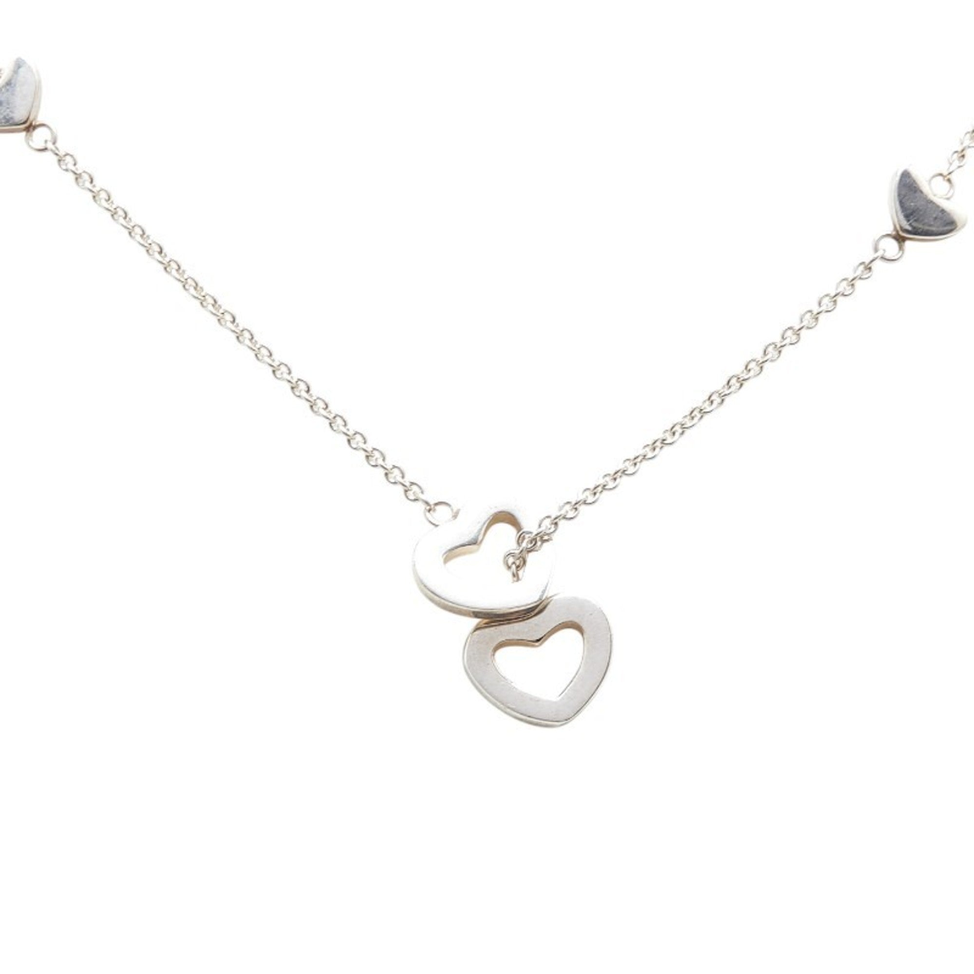 Heart Link Lariat Pendant Necklace Sterling Silver