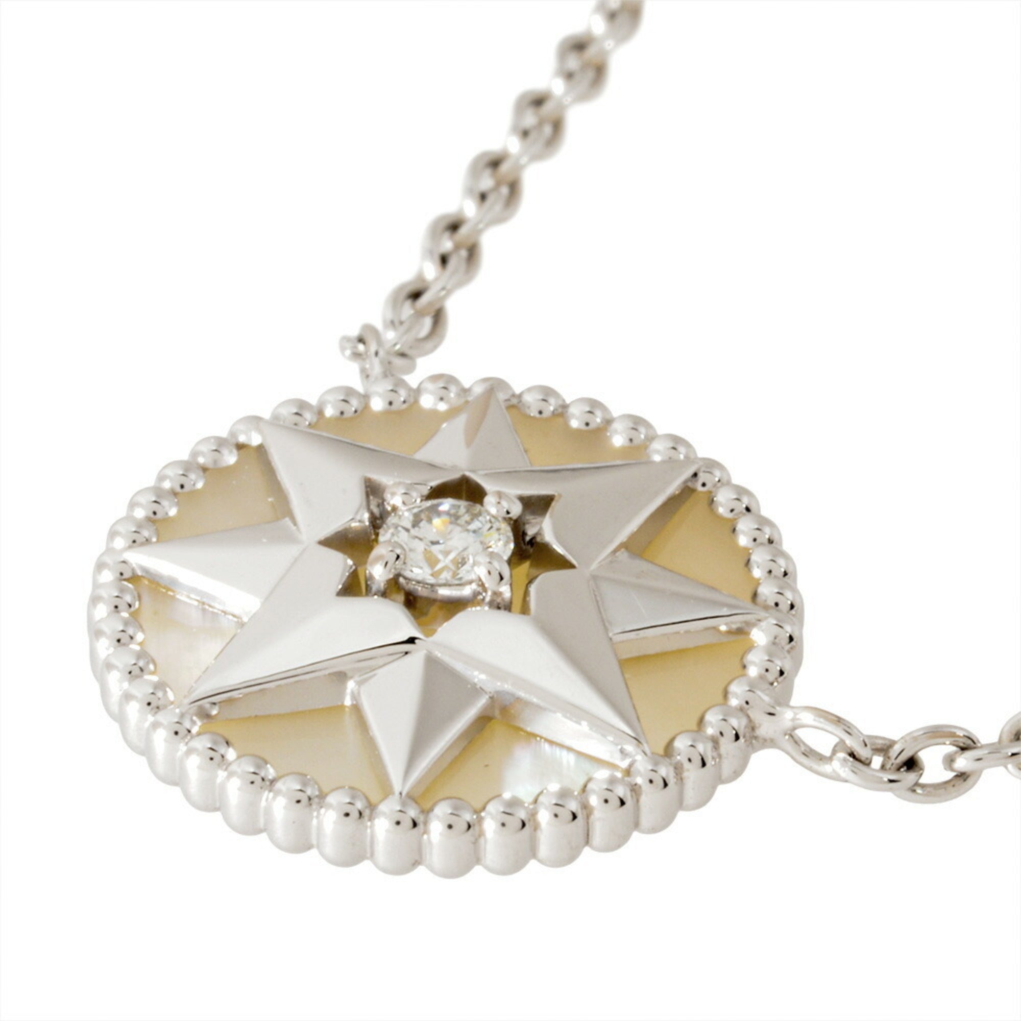 Rose Devant Pendant Necklace 18K White Gold with Diamond and White Shell