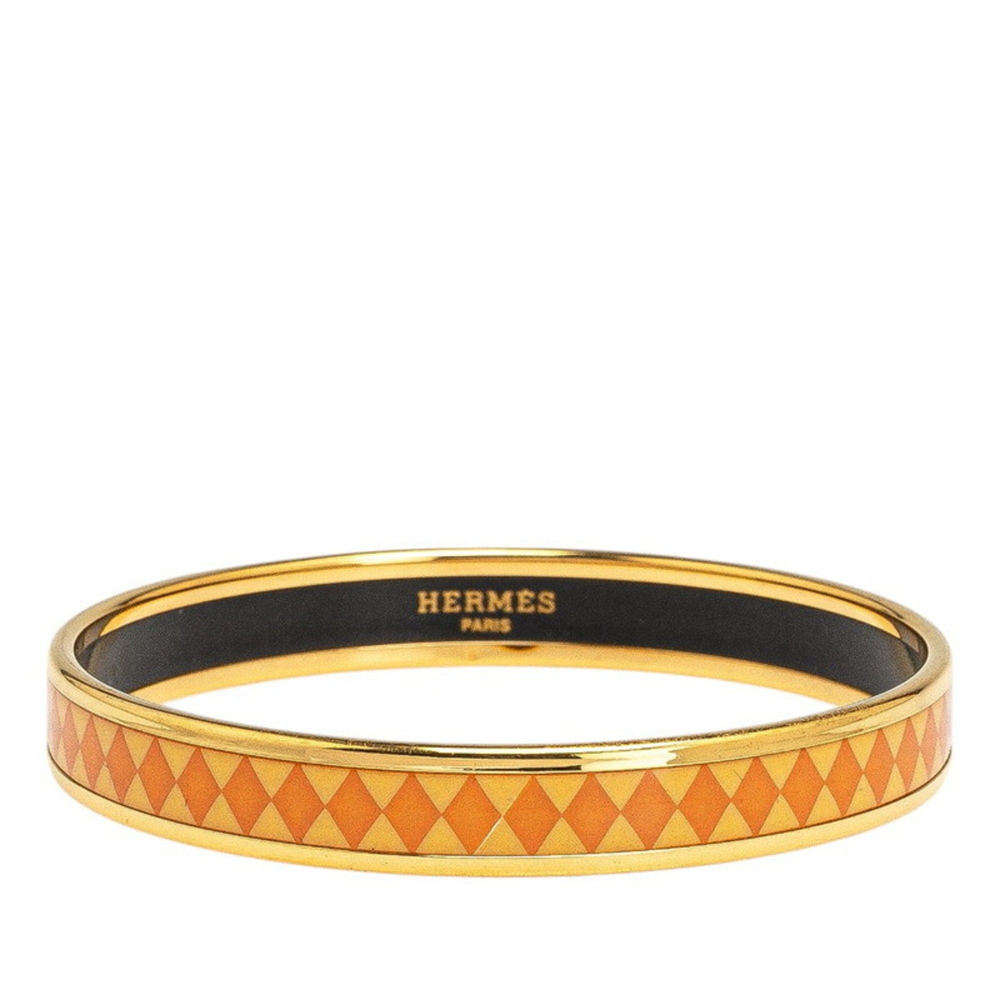 Bangle Orange Enamel and Gold Plated Mini with Diamond Motif Bracelet