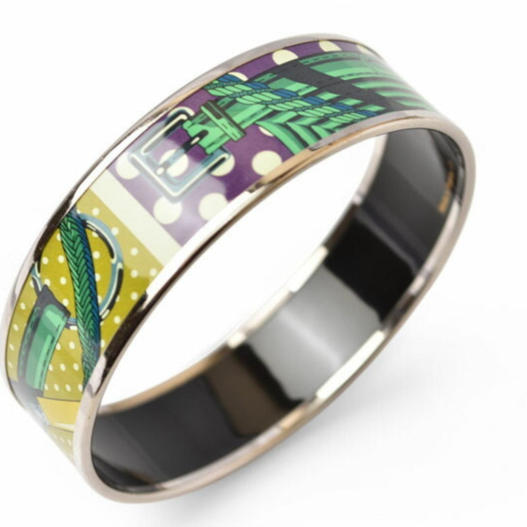 Belt Motif Bracelet Enamel and Leather Green Purple Red