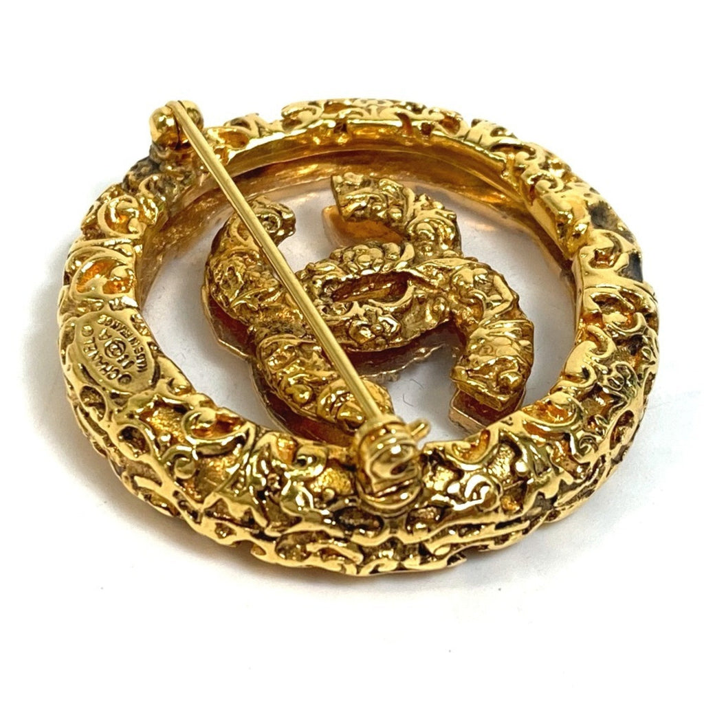 CC Logo Circle Brooch Gold-Tone Metal