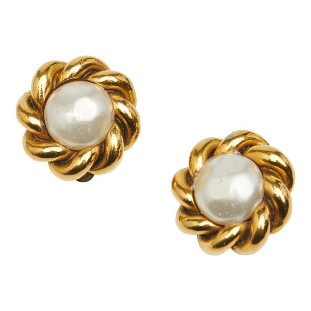 Earrings Pearl Gold-Tone Metal