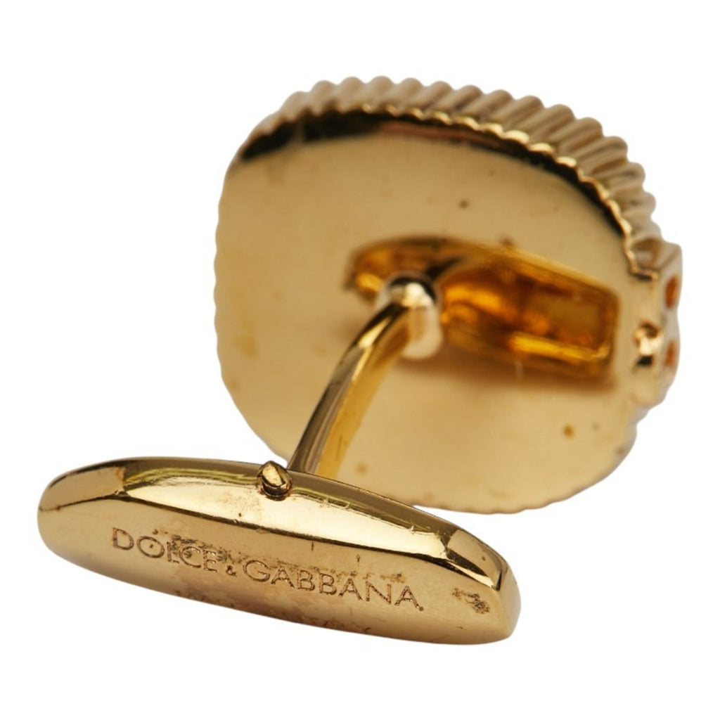 Crown Leopard Motif Square Cufflinks Gold and Brown Plated Bracelet