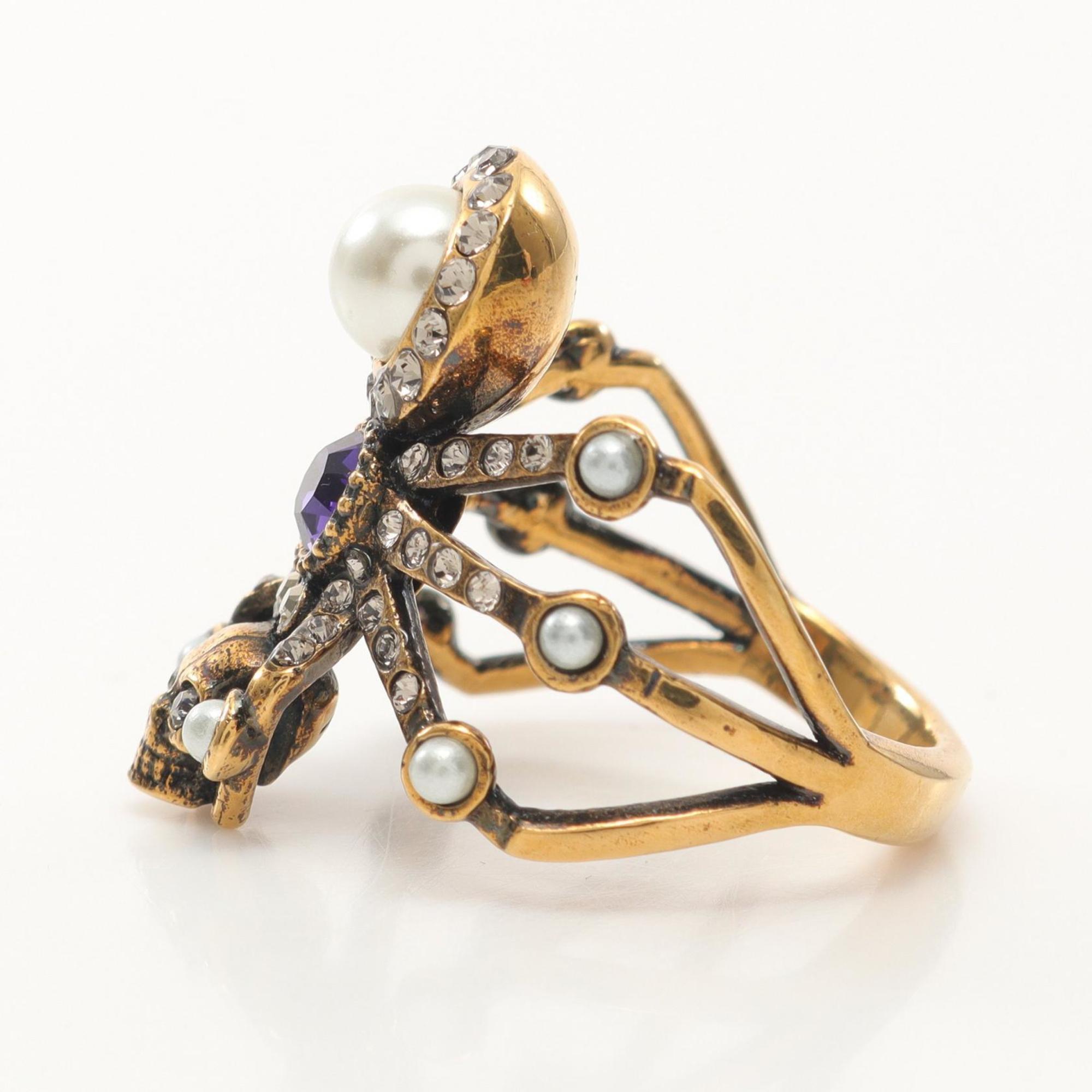 Spider Ring Gold and Rhinestone