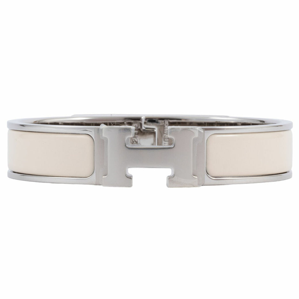 Bracelet Enamel and Metal Cream and Silver