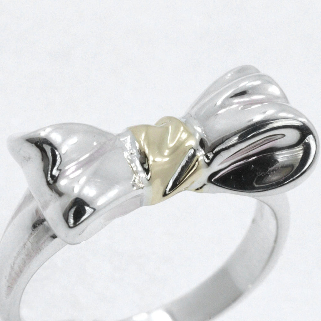 Ribbon Motif Ring 18K Yellow Gold and Sterling Silver