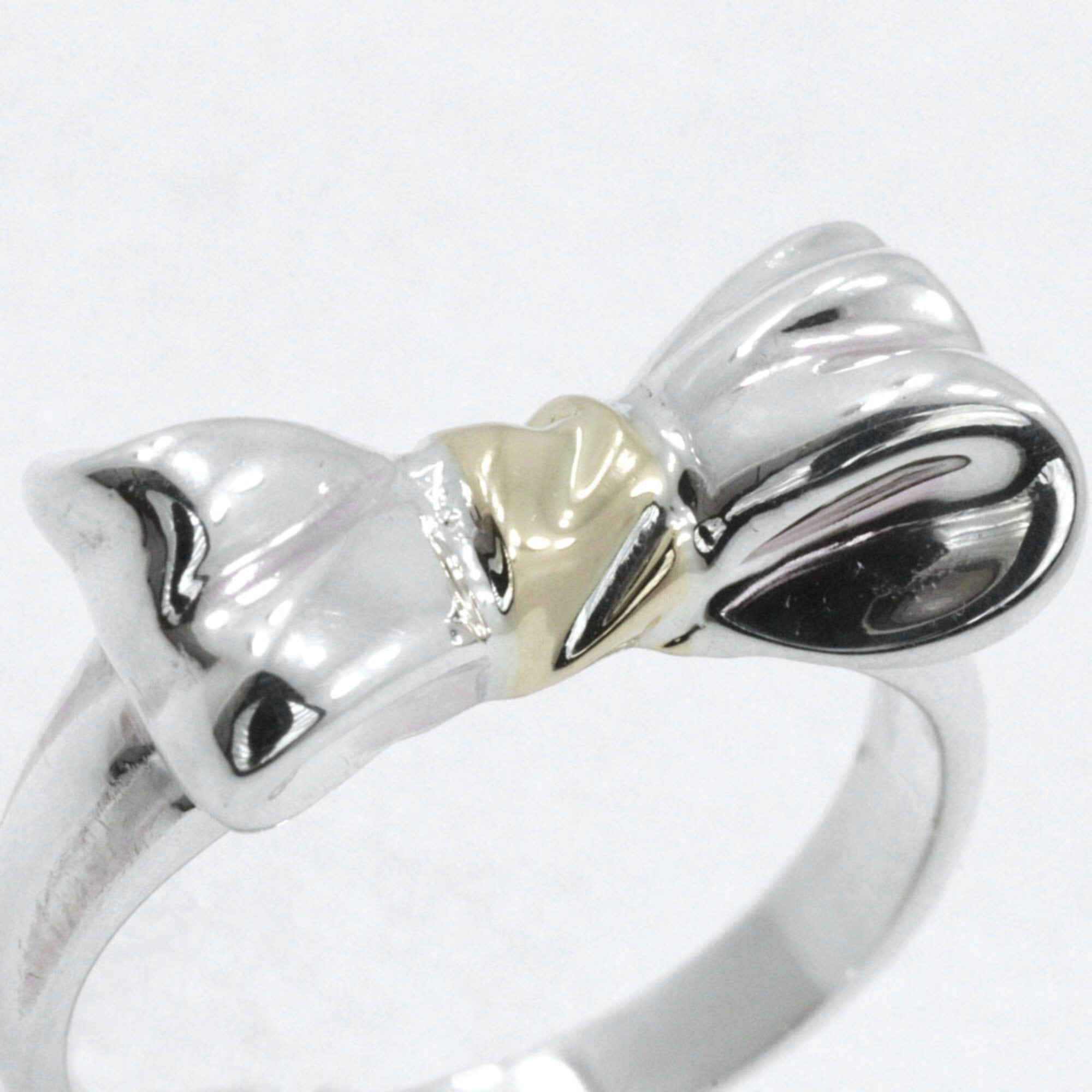 Ribbon Motif Ring 18K Yellow Gold and Sterling Silver