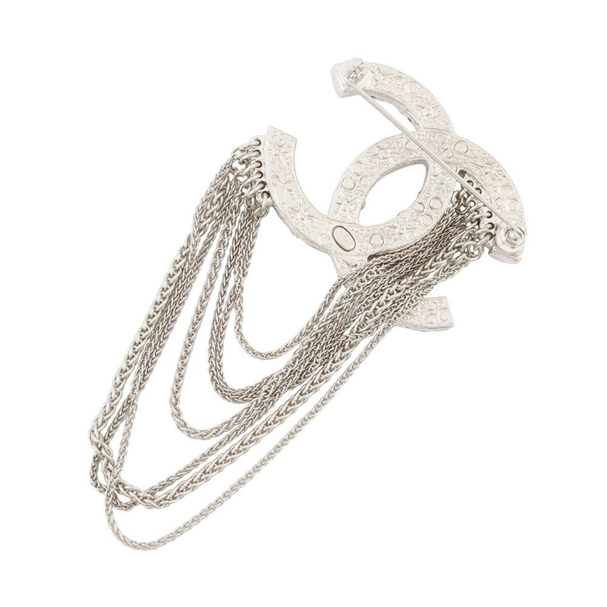 CC Logo Brooch Silver-Tone Metal
