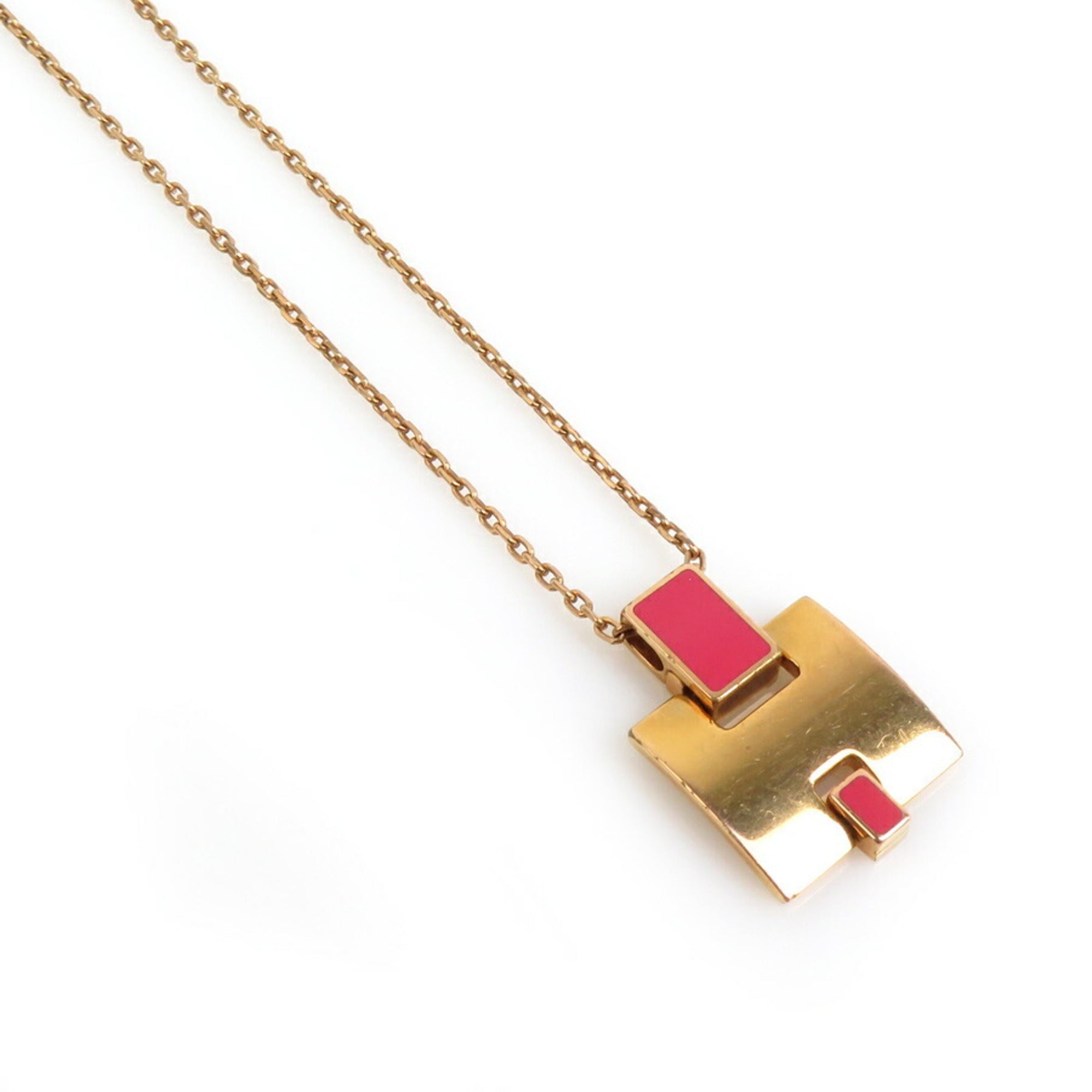 Pendant Necklace Enamel and Metal Gold Pink