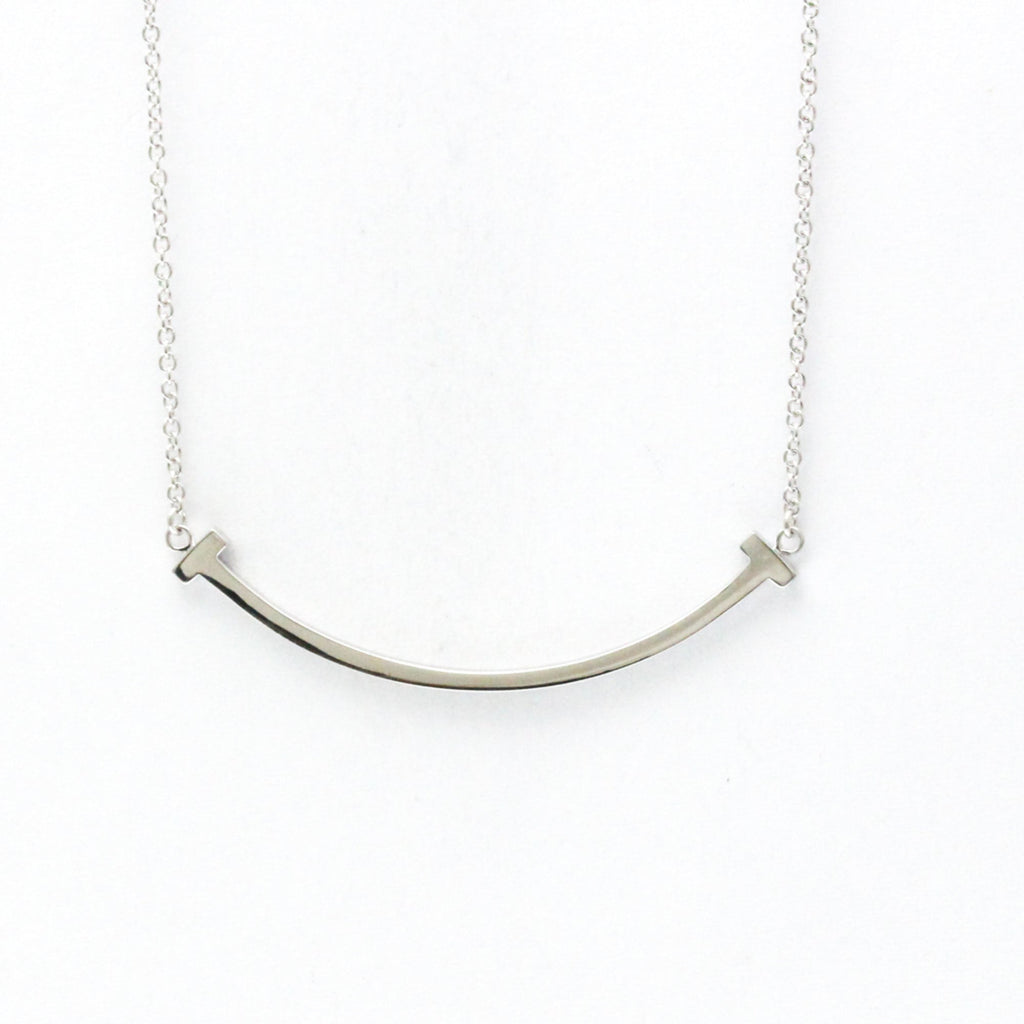 T Smile Pendant Necklace Sterling Silver with 18K White Gold