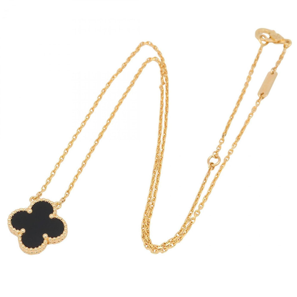 Vintage Alhambra Pendant Necklace 18K Yellow Gold and Onyx