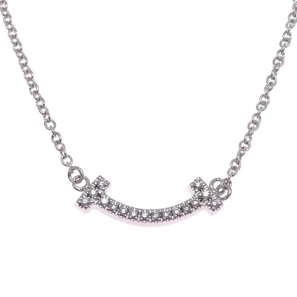 T Smile Mini Pendant Necklace 18K White Gold with Diamonds