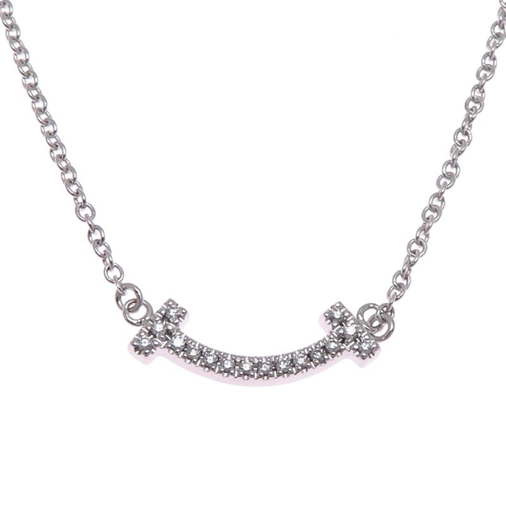 T Smile Mini Pendant Necklace 18K White Gold with Diamonds