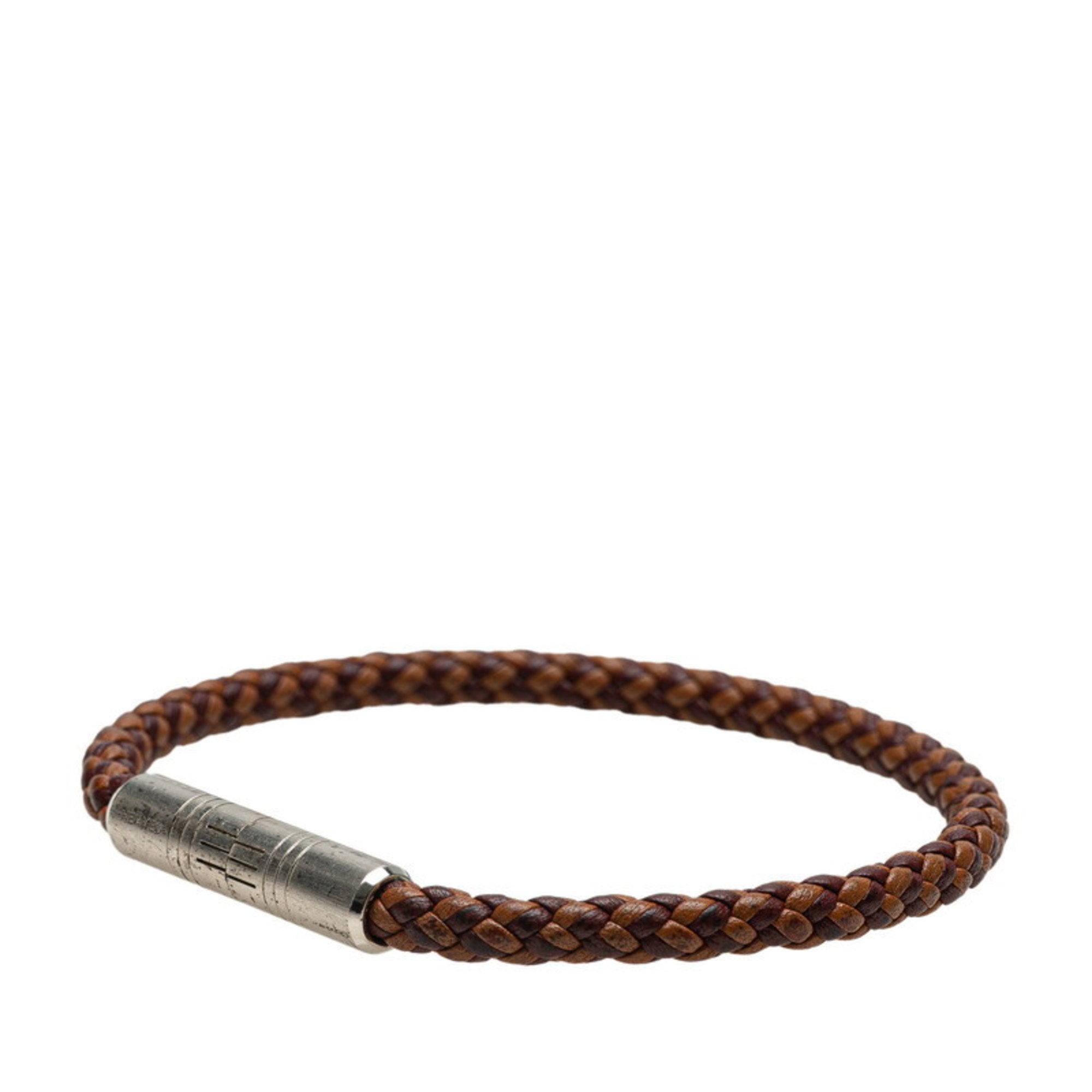 Goliath Bracelet Leather and Metal Brown and Silver