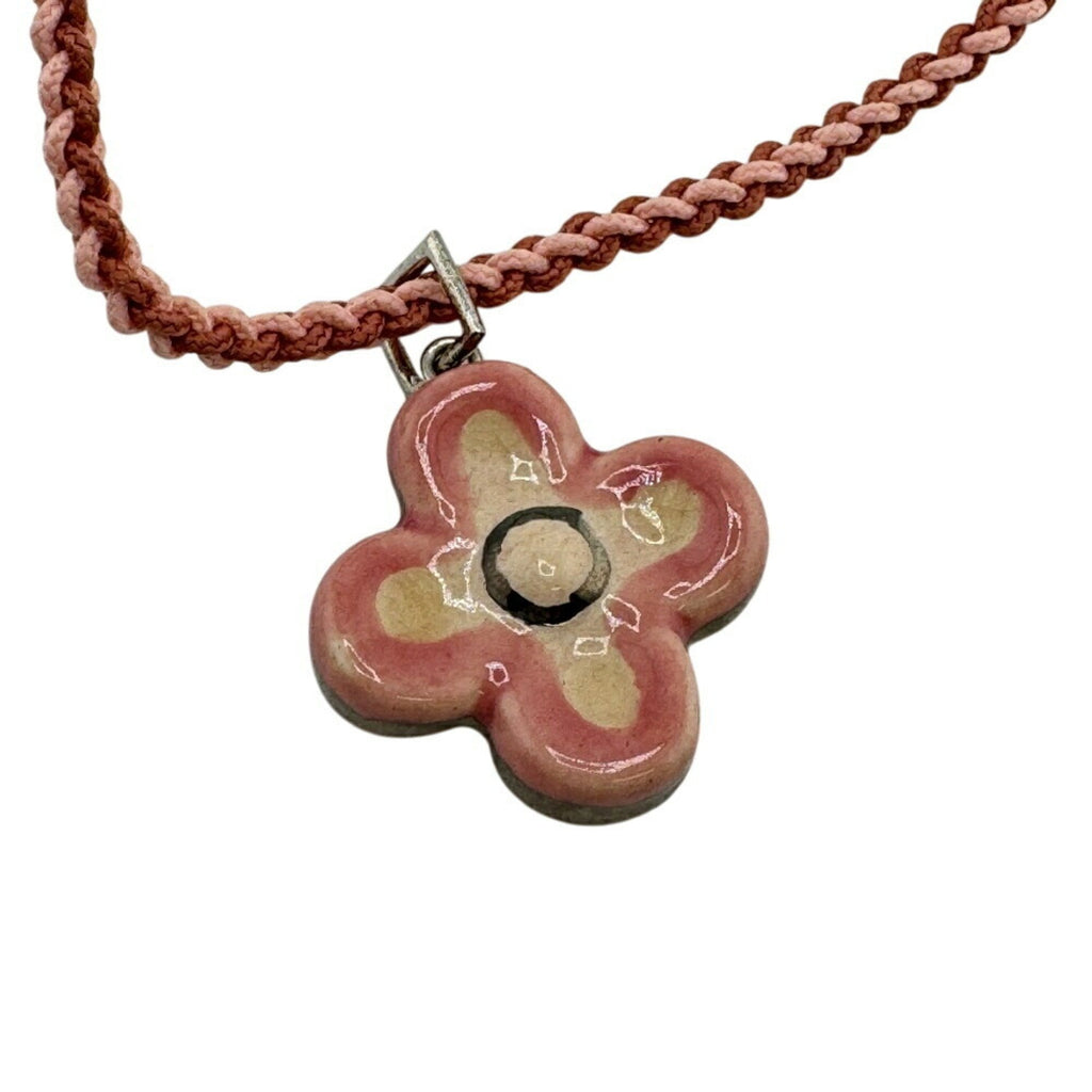 Flower Pendant Necklace Cotton Pink and White