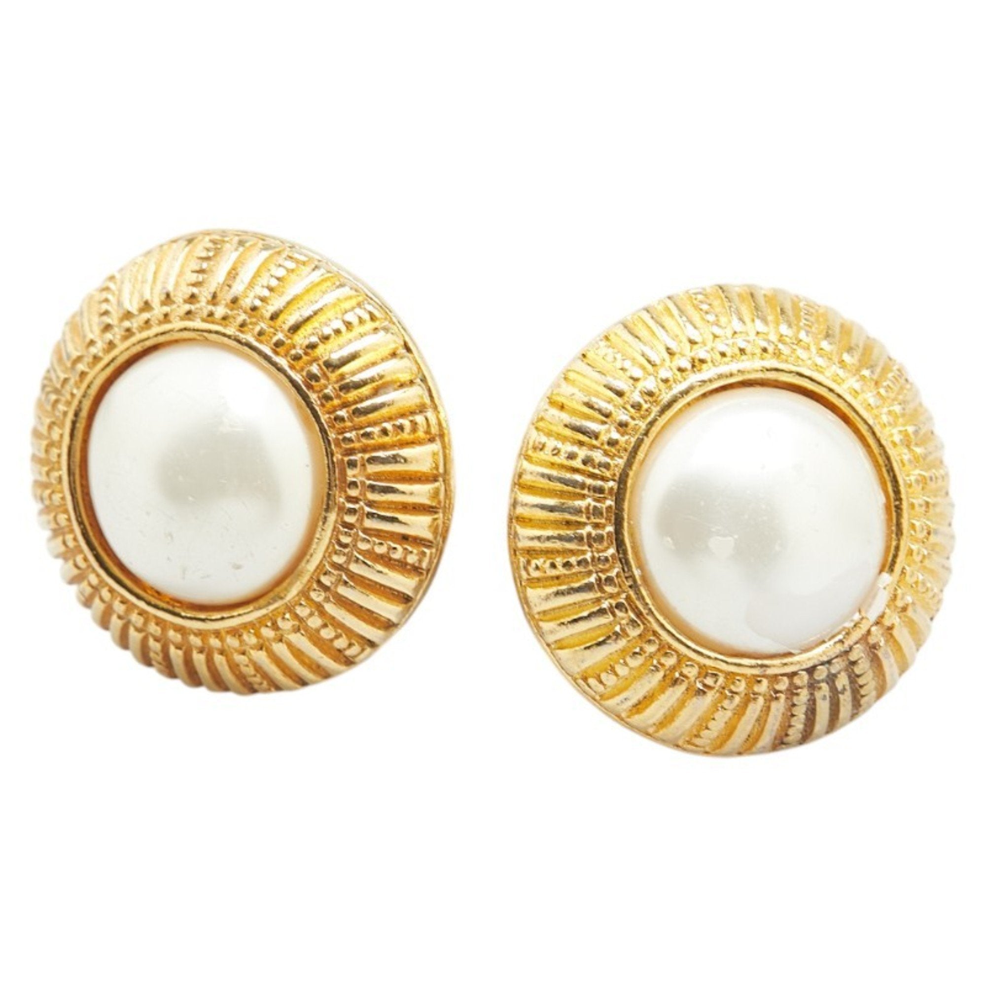Earrings Pearl Gold-Tone Metal
