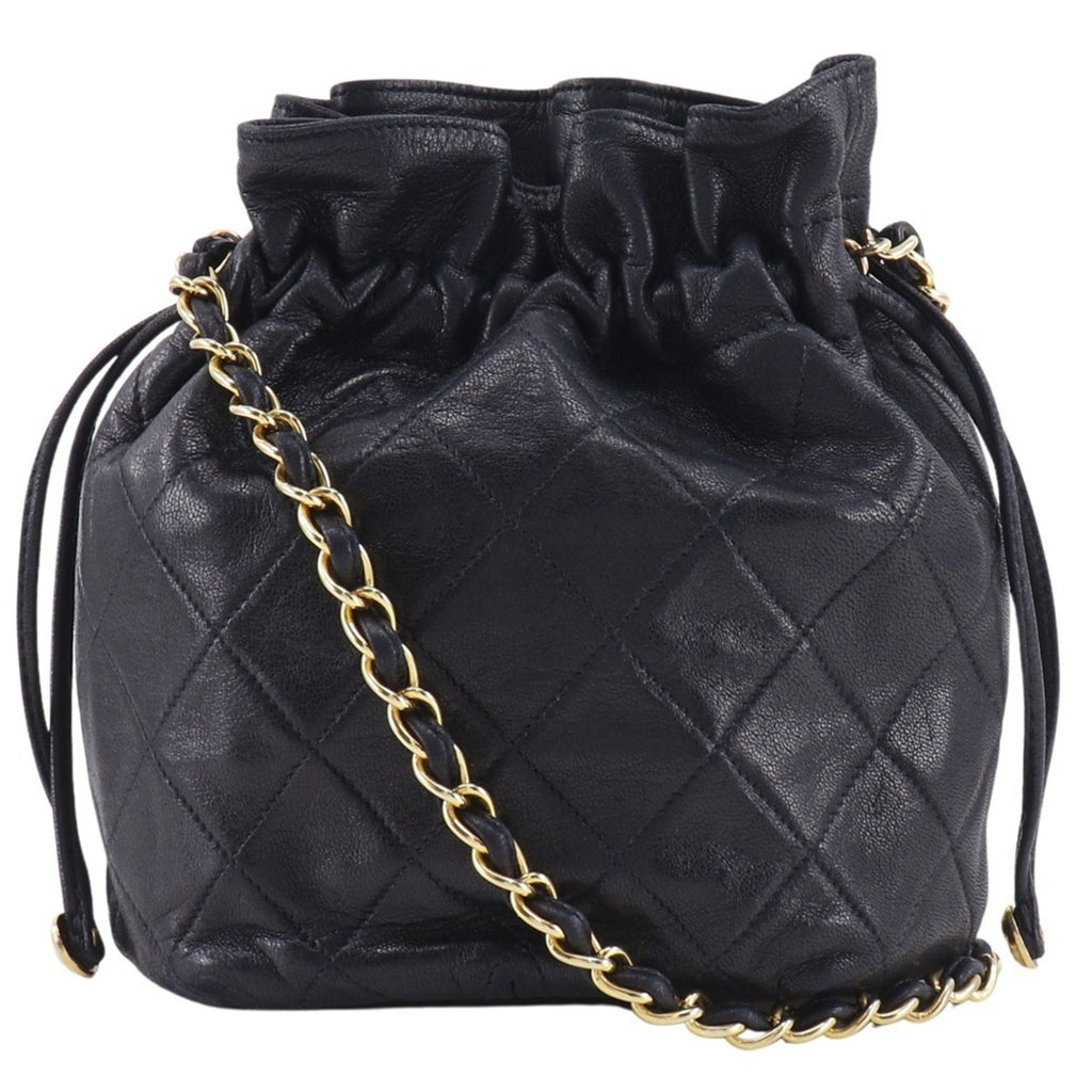Vintage Drawstring Bucket Bag Quilted Lambskin Small