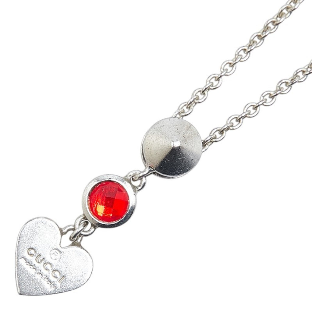 Pendant Necklace Metal Silver With Red Crystal
