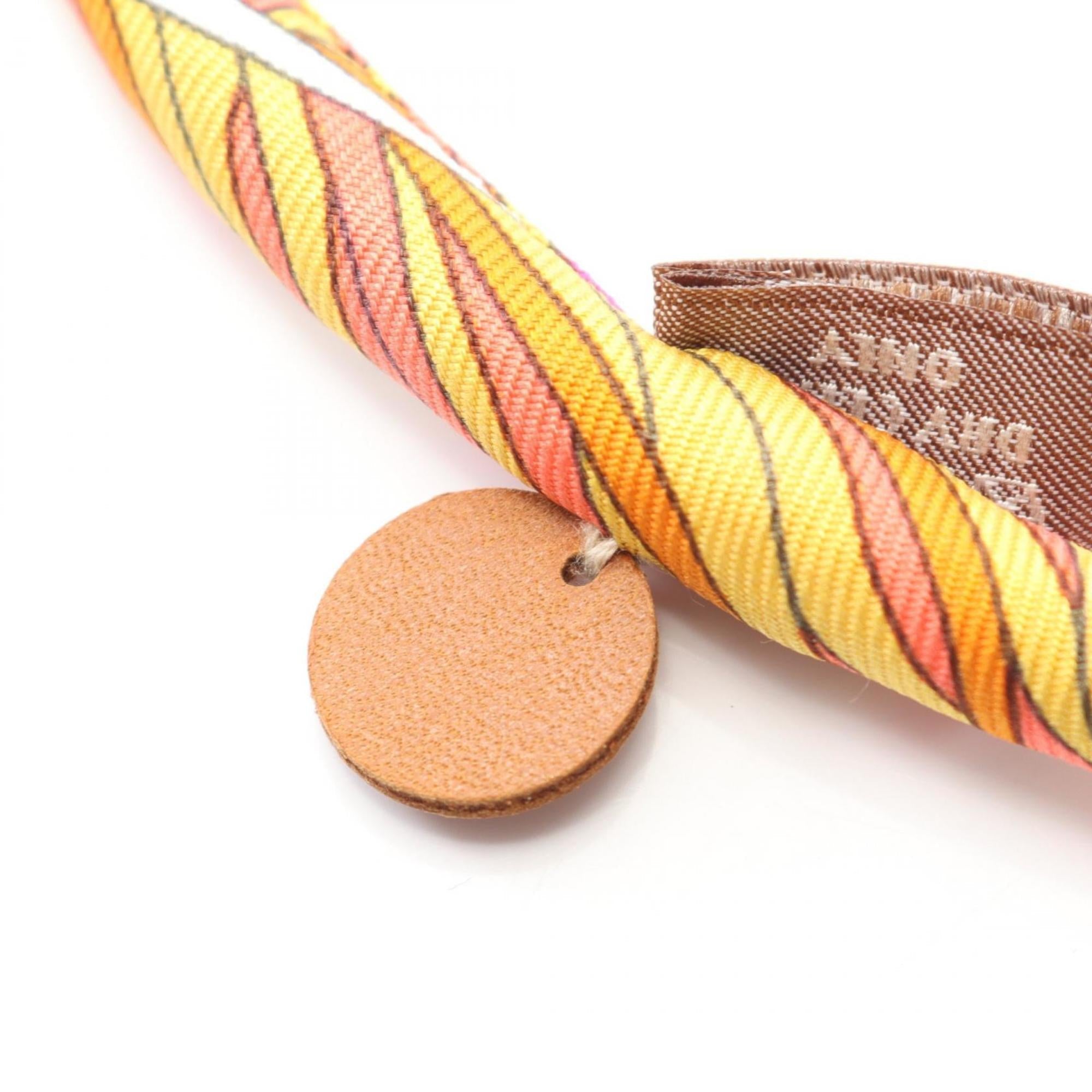 Bride De Soie Necklace Leather and Silk Multi Color Orange