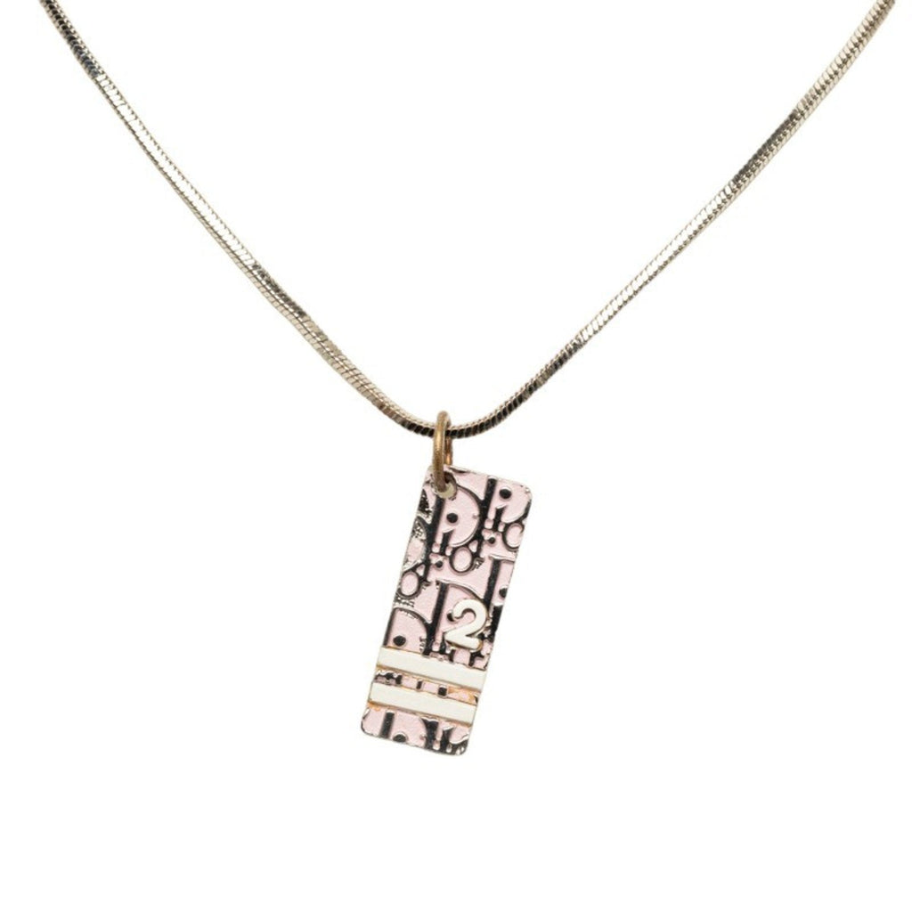 Pendant Necklace Metal Pink and Silver