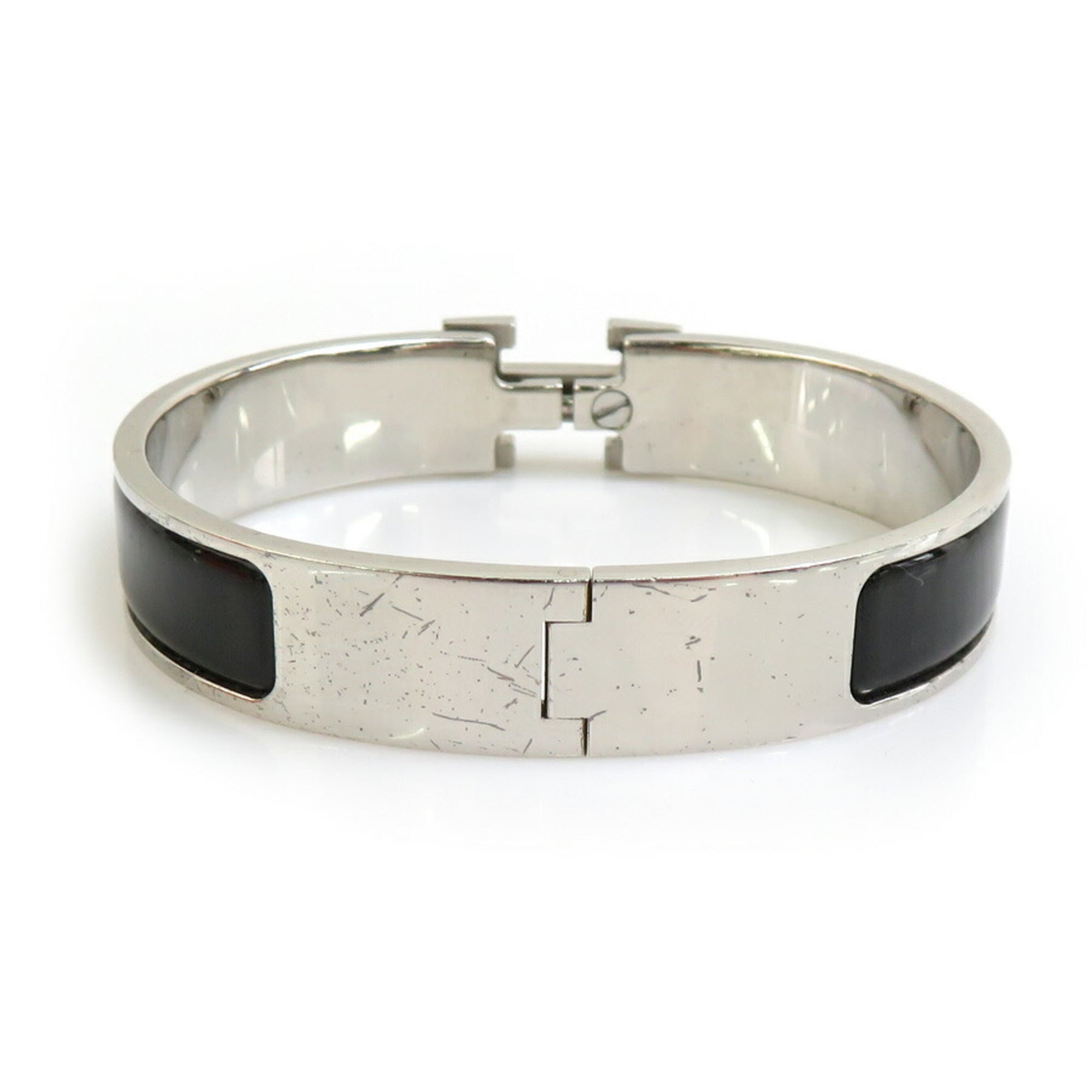 Bangle Bracelet Enamel and Metal Black Silver