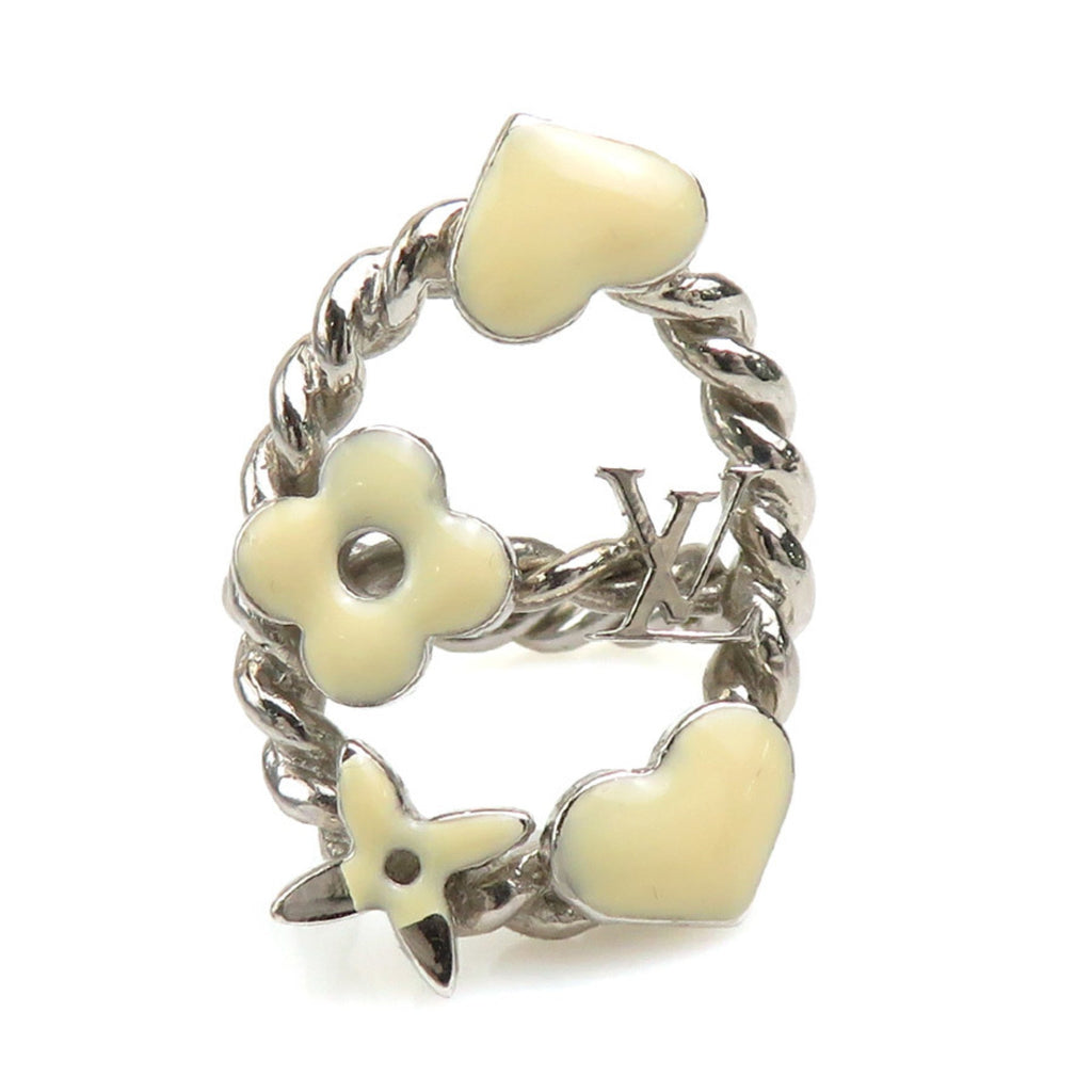 Sweet Monogram Ring Enamel and Metal Off-White Silver