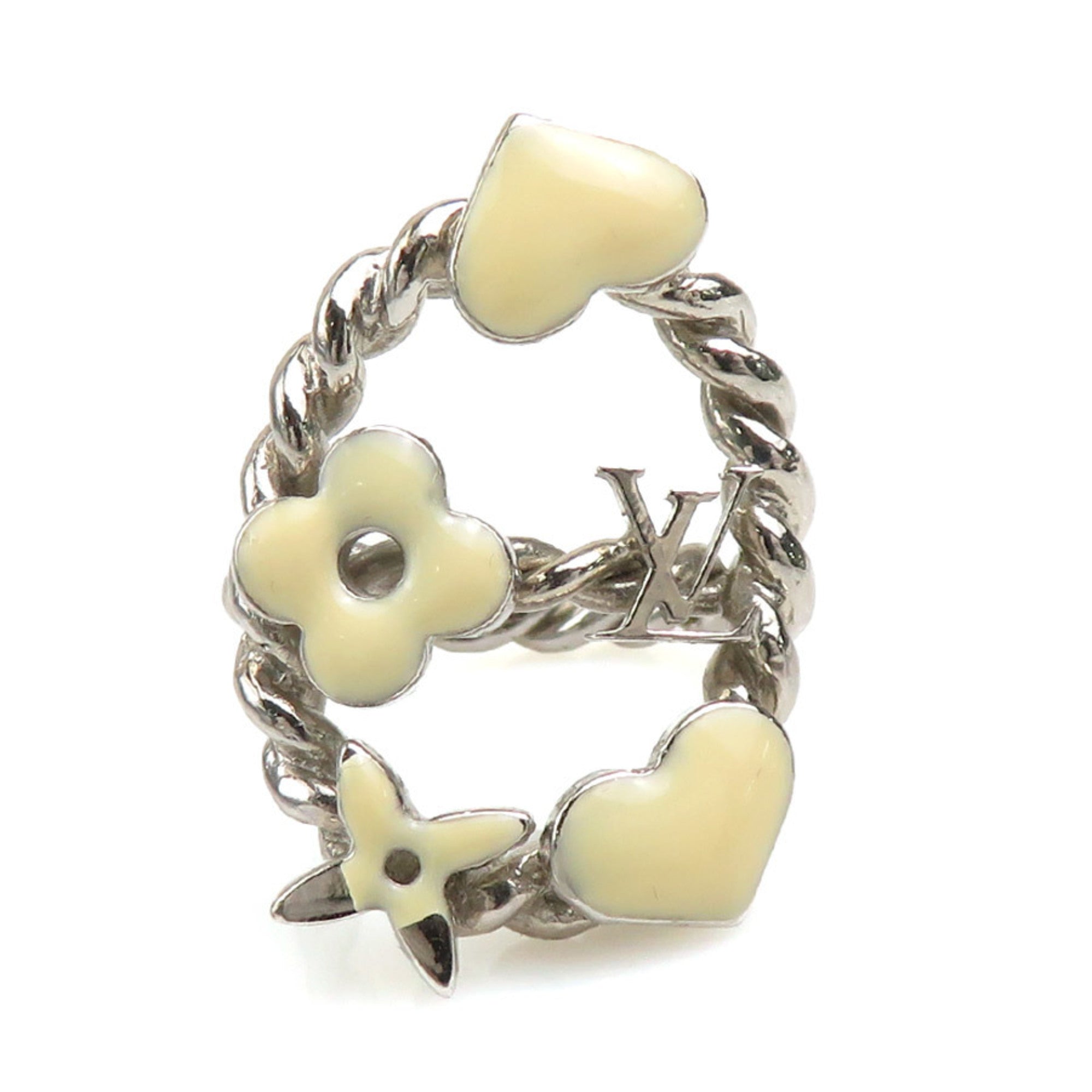Sweet Monogram Ring Enamel and Metal Off-White Silver