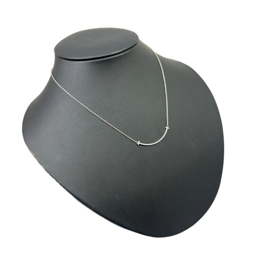 T Smile Pendant Necklace 18K White Gold with Diamonds