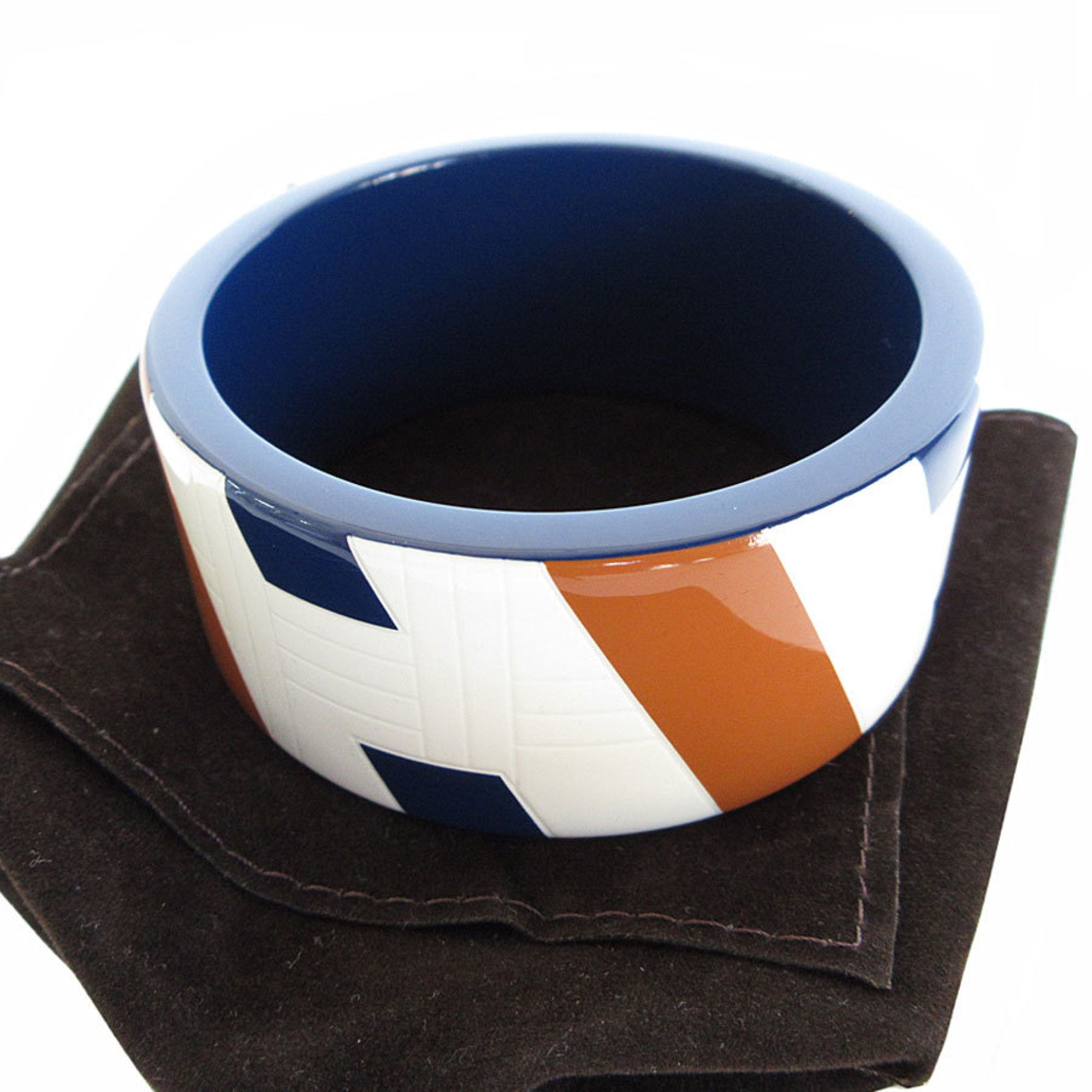 Bangle Bracelet Lacquer and Wood Brown Dark Blue Off-White
