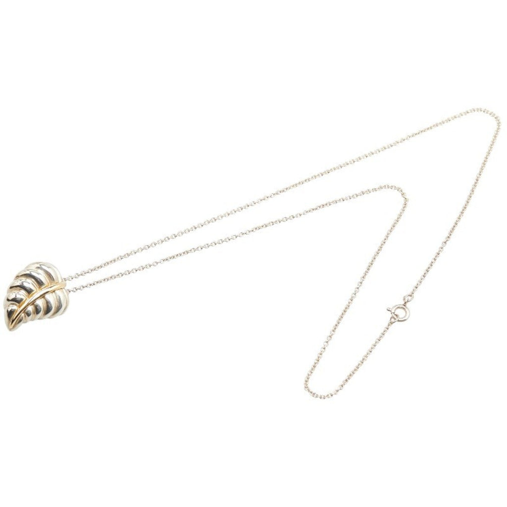 Leaf Motif Pendant Necklace Sterling Silver and 18K Yellow Gold
