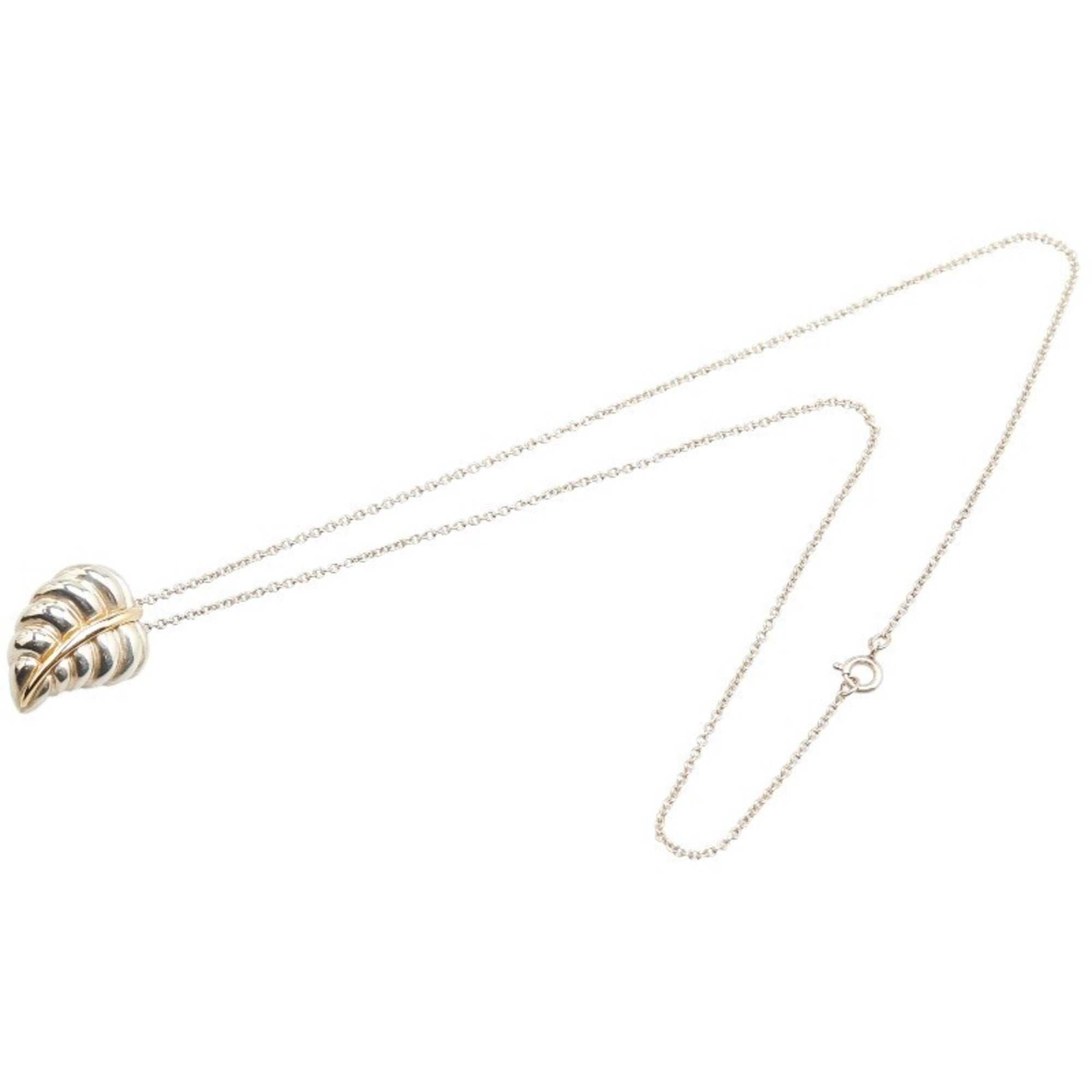 Leaf Motif Pendant Necklace Sterling Silver and 18K Yellow Gold