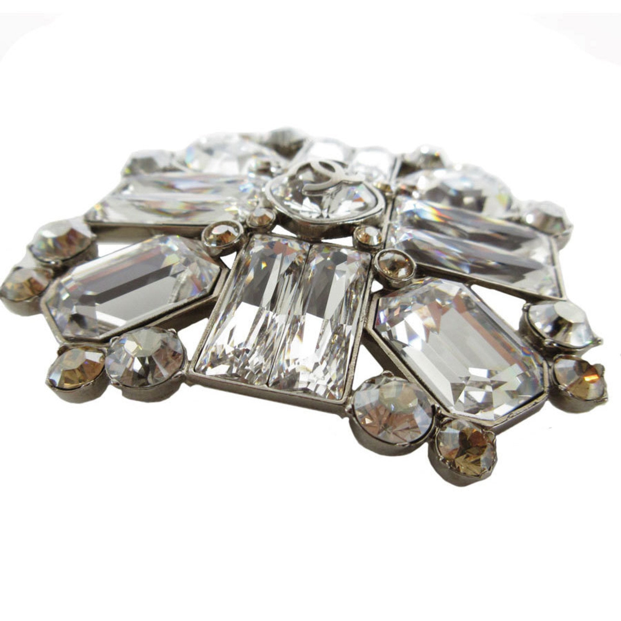 CC Logo Brooch Silver-Tone Metal