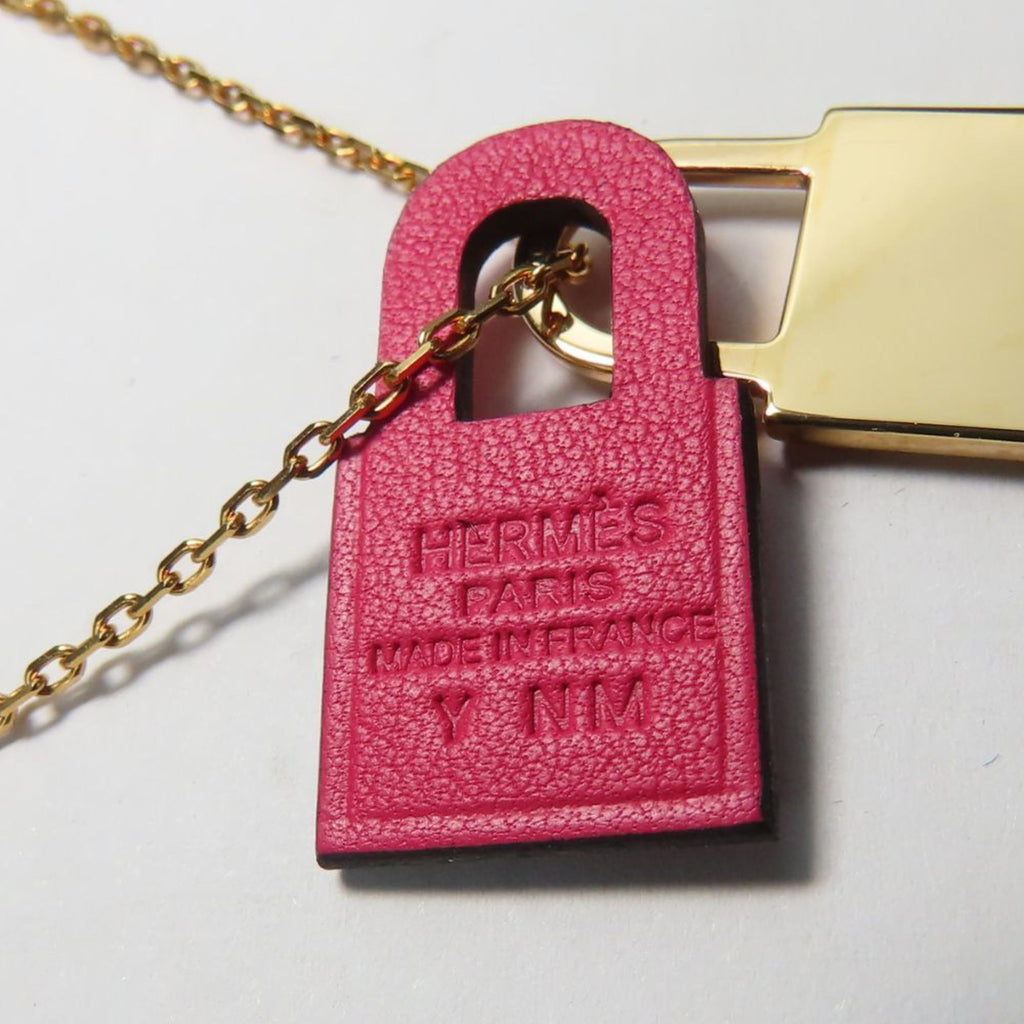Kelly Pendant Necklace Metal and Swift Leather Pink Gold