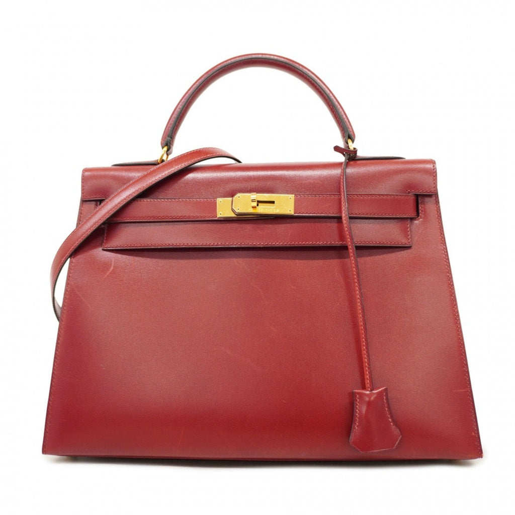 Kelly Handbag Red Box Calf with Gold Hardware 32