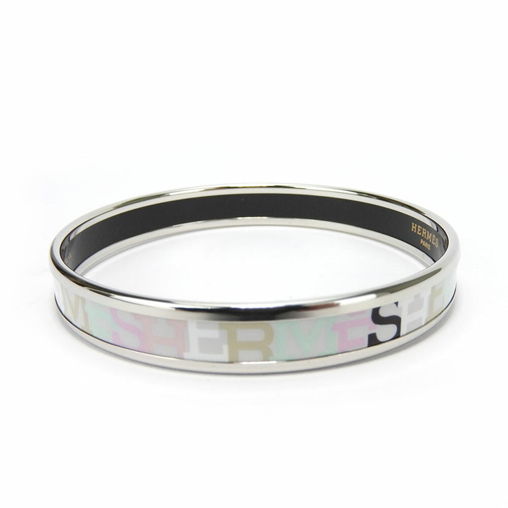 Bangle Enamel and Metal Light Gray Multi-Color Bracelet