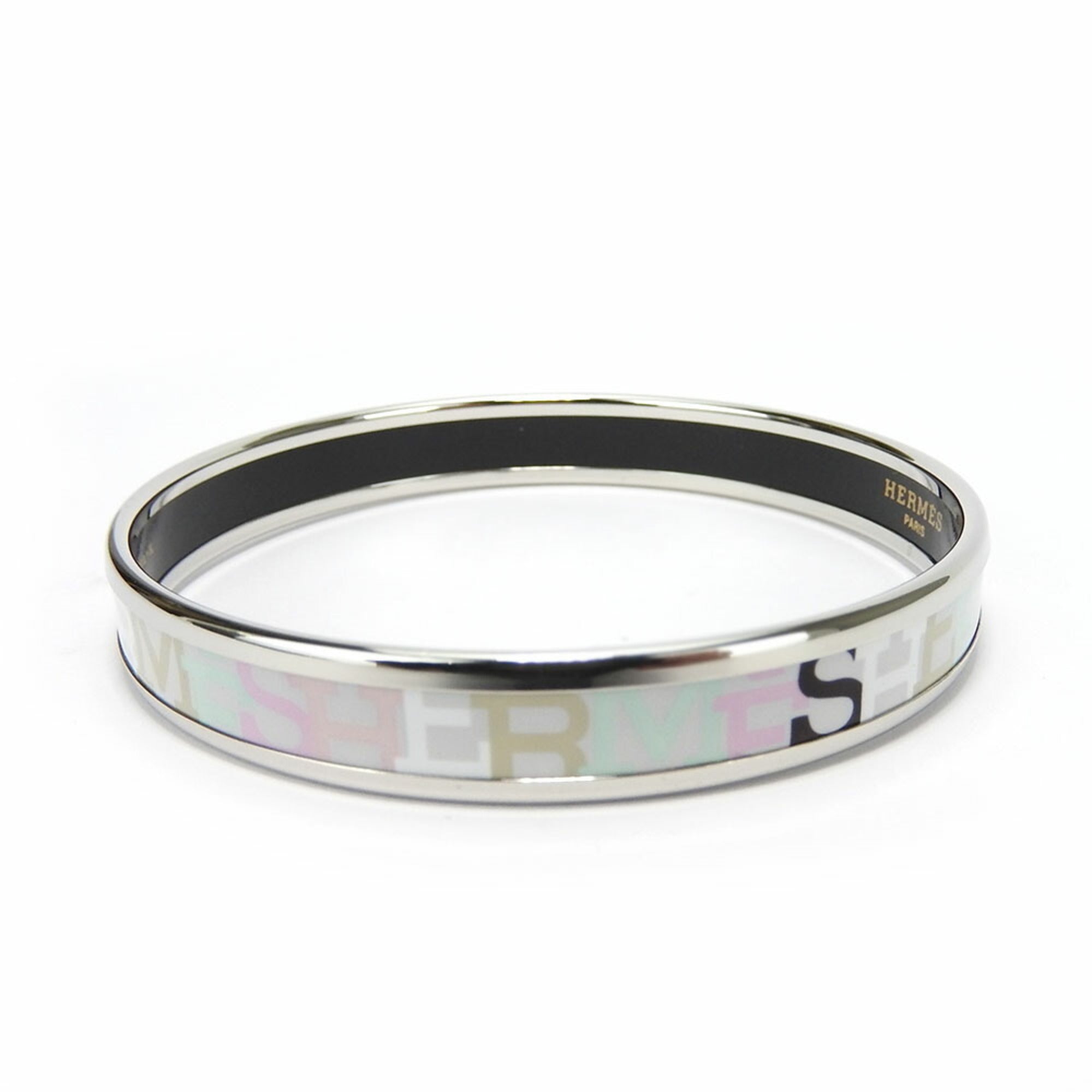 Bangle Enamel and Metal Light Gray Multi-Color Bracelet