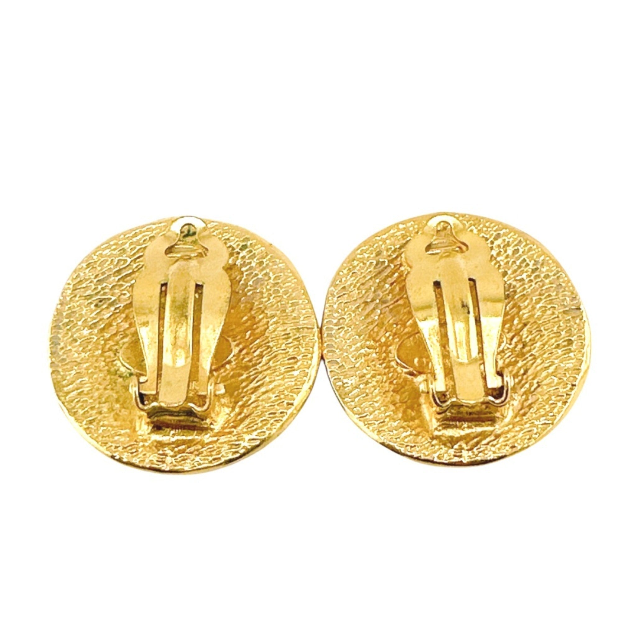 Vintage Earrings Logo Gold-Tone Metal
