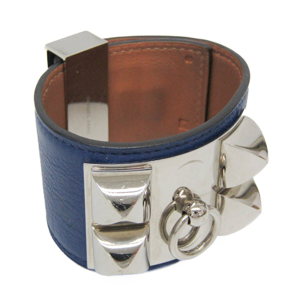 Collier de Chien Bracelet Leather and Metal Bleu Saphir Silver