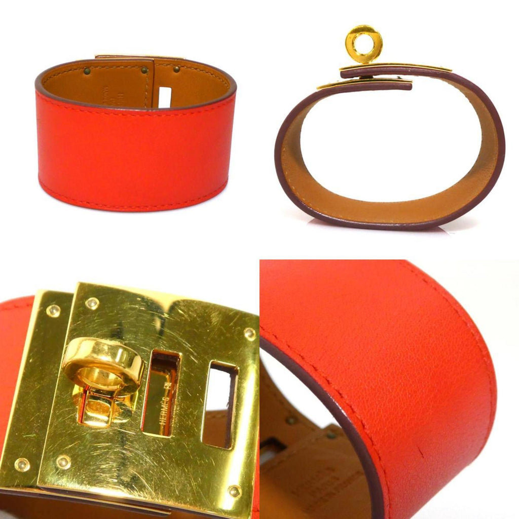 Kelly Bracelet Leather and Metal Orange Red