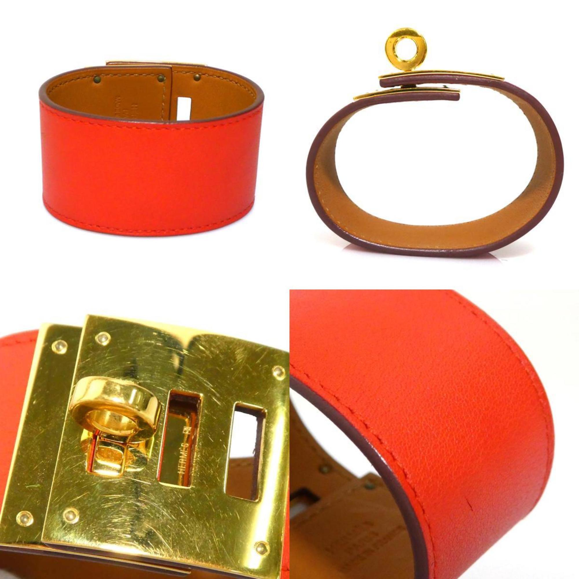 Kelly Bracelet Leather and Metal Orange Red