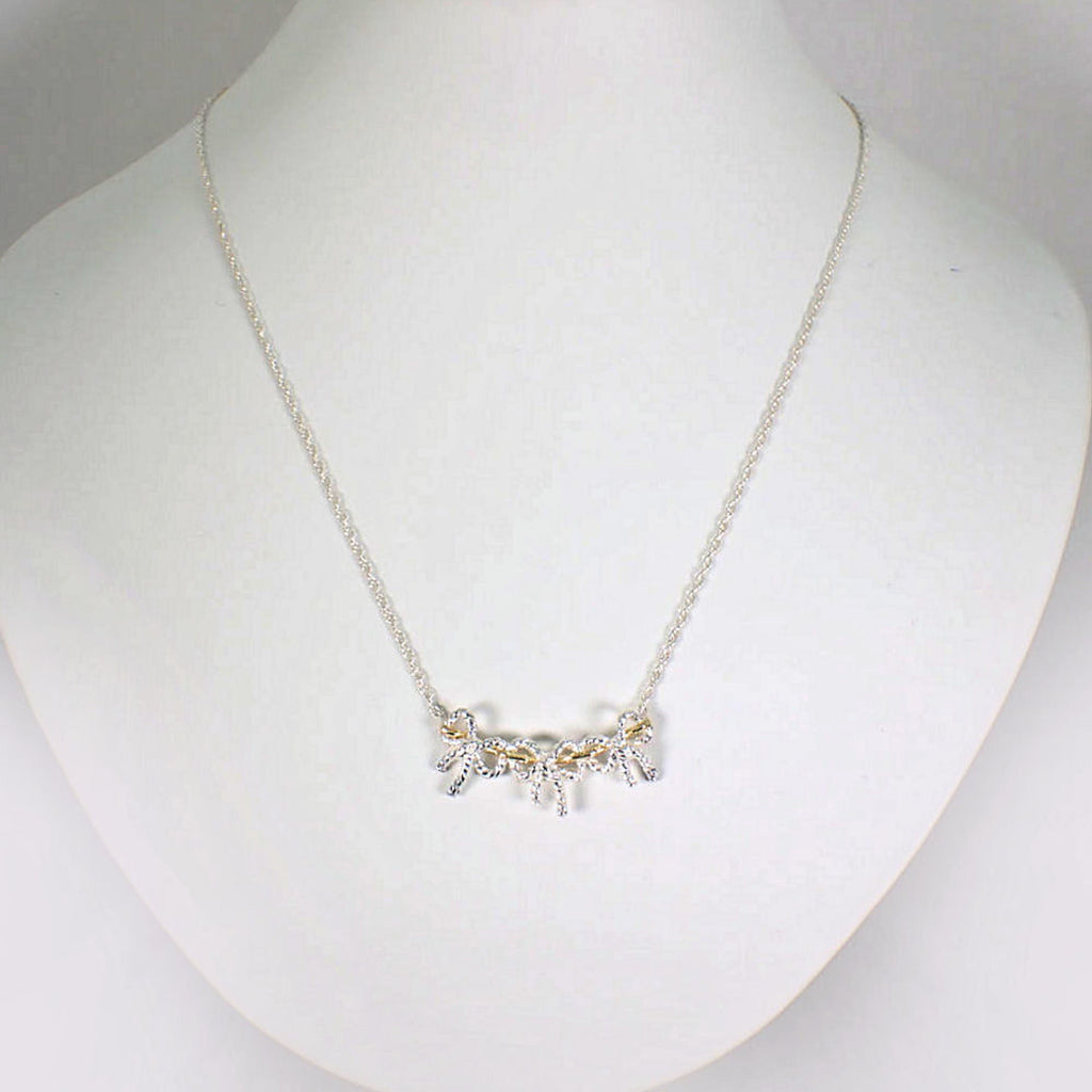 Triple Ribbon Pendant Necklace Sterling Silver and 18K Yellow Gold