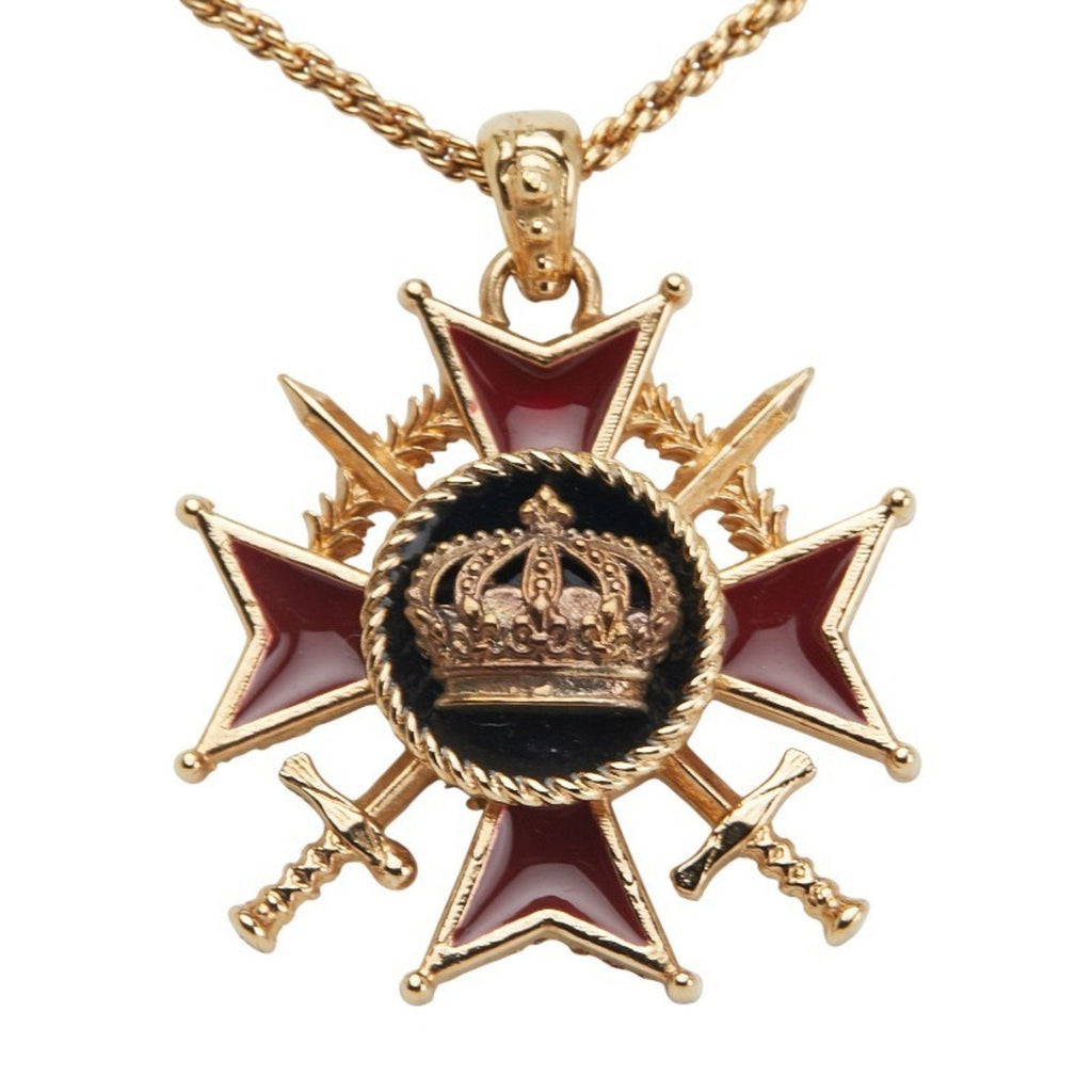 Crown Medal Pendant Necklace Gold